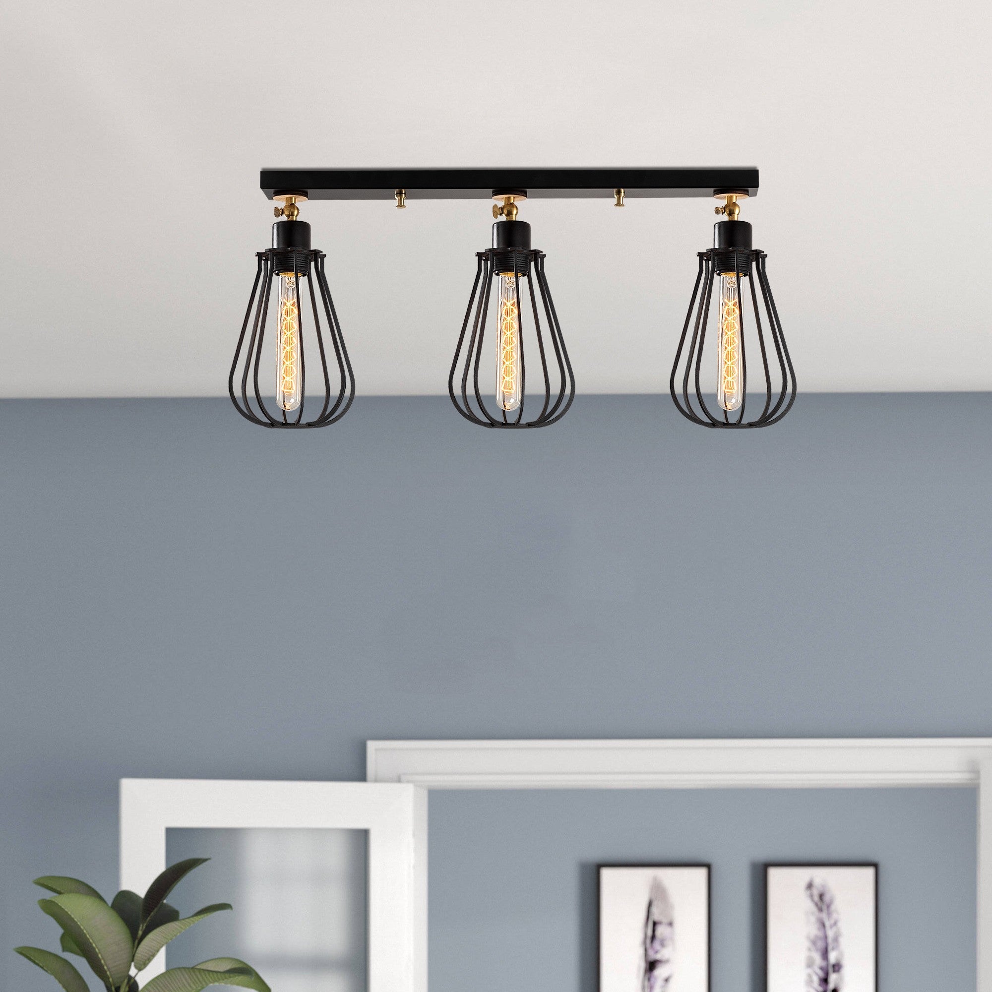 Candeeiro de Teto Industrial Preto, Corpo em Metal, 66 cm de Diâmetro, 29 cm de Altura | 3 x E27 Máx. 40 W | Design Elegante para Espaços Modernos, Classificação IP20, Cabo de 90 cm