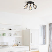 Candeeiro de Teto Industrial Moderno, Preto e Dourado, 57 cm de Diâmetro, 30 cm de Altura | Corpo em Metal, 3 Soquetes E27, Iluminação Elegante para Casa e Escritório