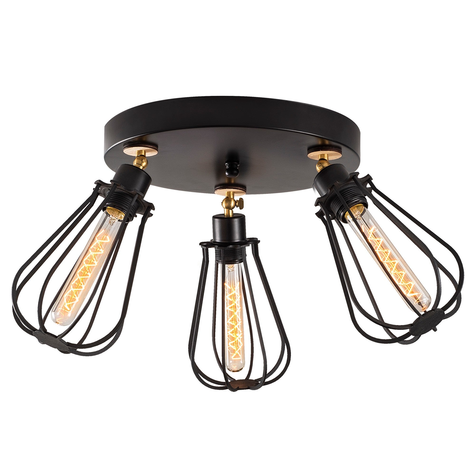 Candeeiro de Teto Industrial Moderno, Preto e Dourado, 57 cm de Diâmetro, 30 cm de Altura | Corpo em Metal, 3 Soquetes E27, Iluminação Elegante para Casa e Escritório