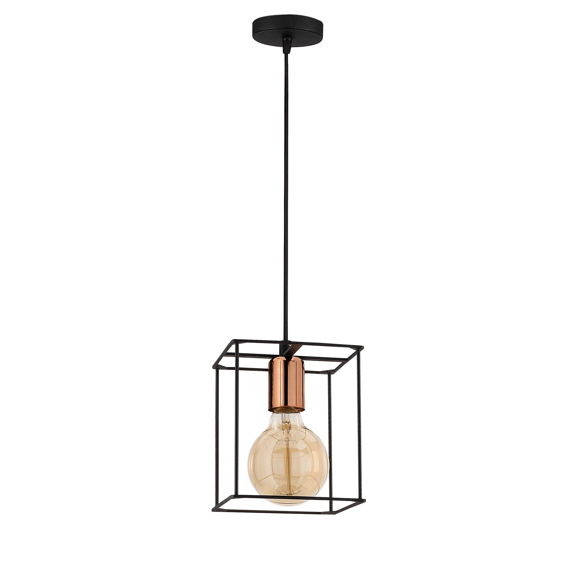 Candeeiro de Teto Industrial Preto, Corpo em Metal, 15 cm de Diâmetro, 109 cm de Altura | Soquete E27, Potência Máxima de 40 W | Iluminação Elegante para Espaços Modernos, Classificação IP20