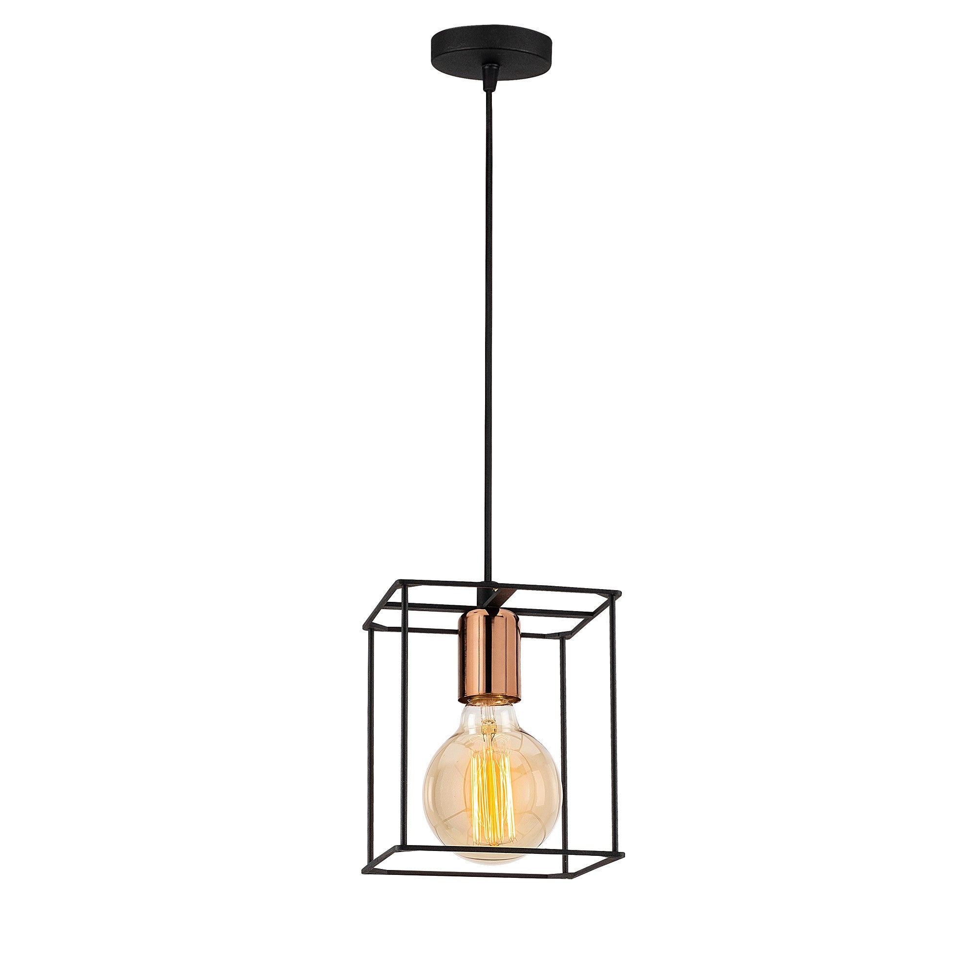 Candeeiro de Teto Industrial Preto, Corpo em Metal, 15 cm de Diâmetro, 109 cm de Altura | Soquete E27, Potência Máxima de 40 W | Iluminação Elegante para Espaços Modernos, Classificação IP20