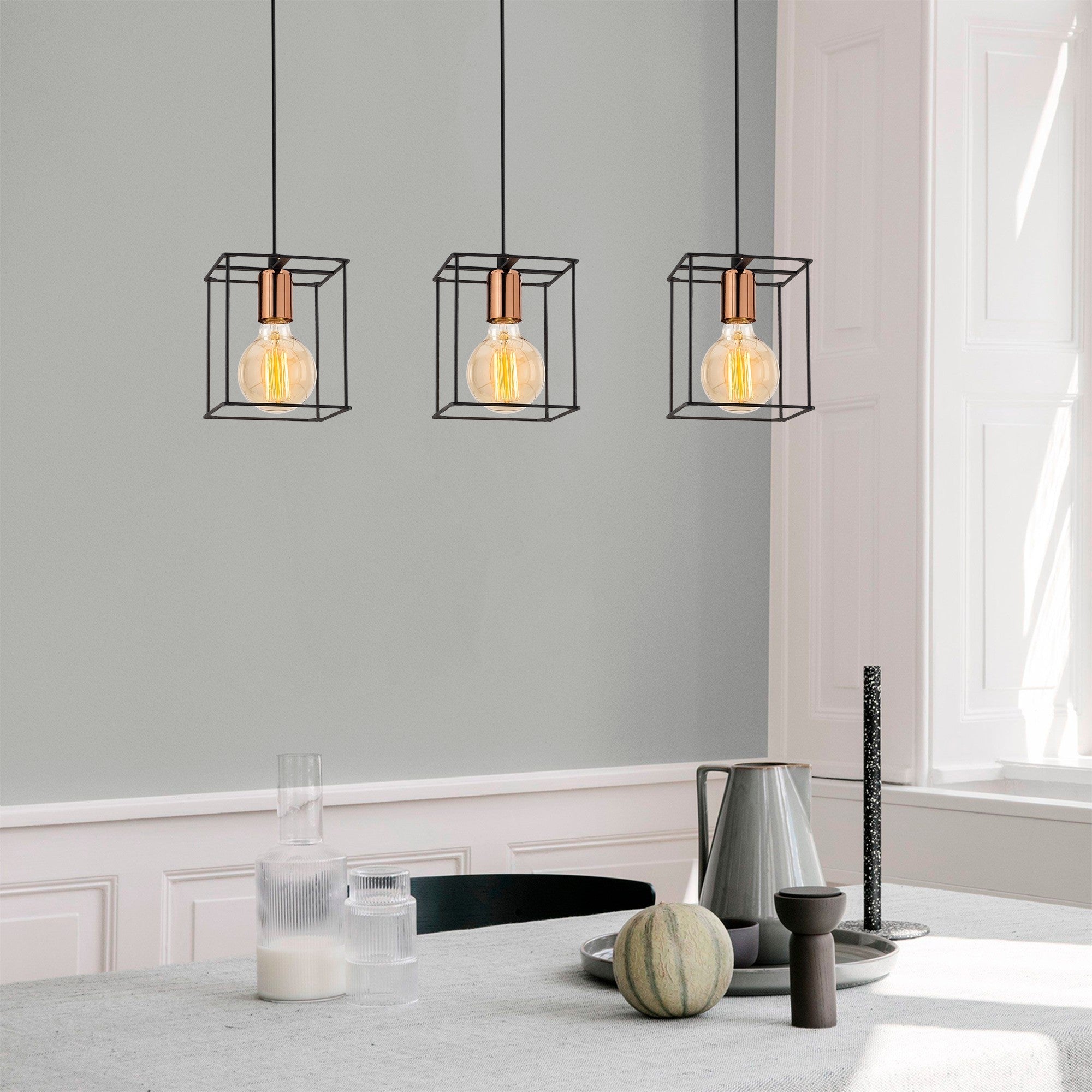 Candeeiro de Teto Industrial Preto, Corpo em Metal, 65 cm de Diâmetro, 109 cm de Altura | 3 x E27 Máx. 40 W | Iluminação Elegante para Espaços Modernos, Classificação IP20