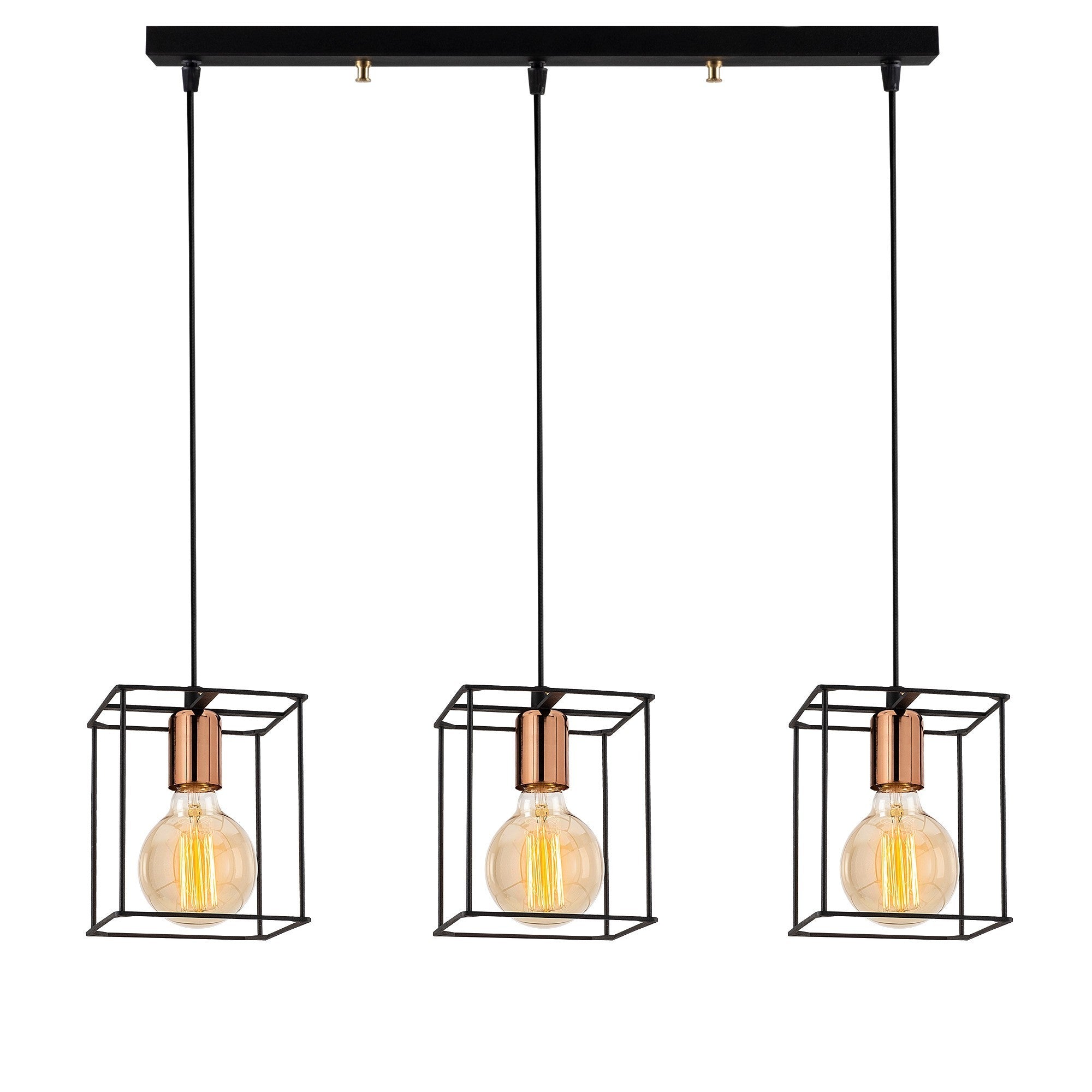 Candeeiro de Teto Industrial Preto, Corpo em Metal, 65 cm de Diâmetro, 109 cm de Altura | 3 x E27 Máx. 40 W | Iluminação Elegante para Espaços Modernos, Classificação IP20