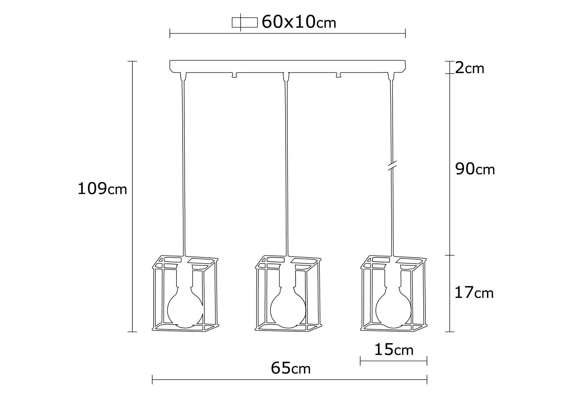 Candeeiro de Teto Industrial Preto, Corpo em Metal, 65 cm de Diâmetro, 109 cm de Altura | 3 x E27 Máx. 40 W | Iluminação Elegante para Espaços Modernos, Classificação IP20