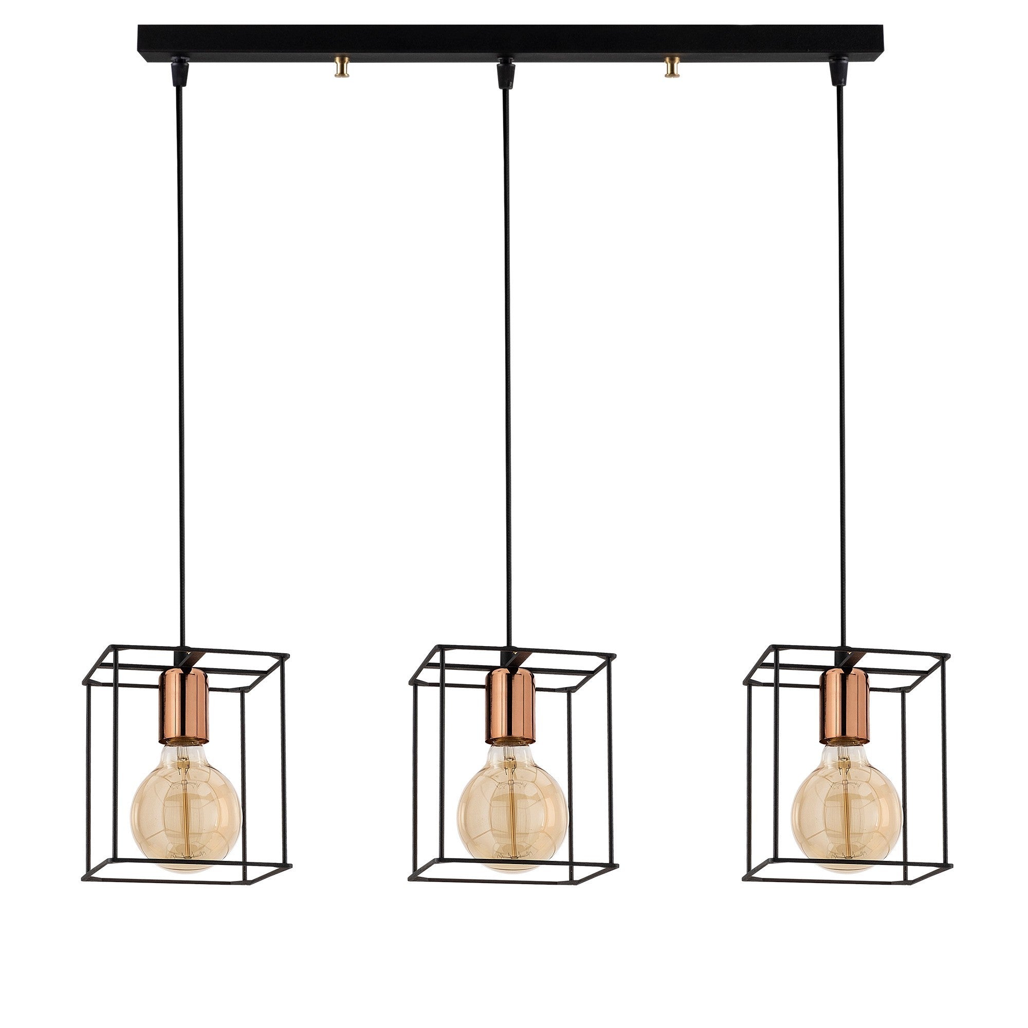 Candeeiro de Teto Industrial Preto, Corpo em Metal, 65 cm de Diâmetro, 109 cm de Altura | 3 x E27 Máx. 40 W | Iluminação Elegante para Espaços Modernos, Classificação IP20
