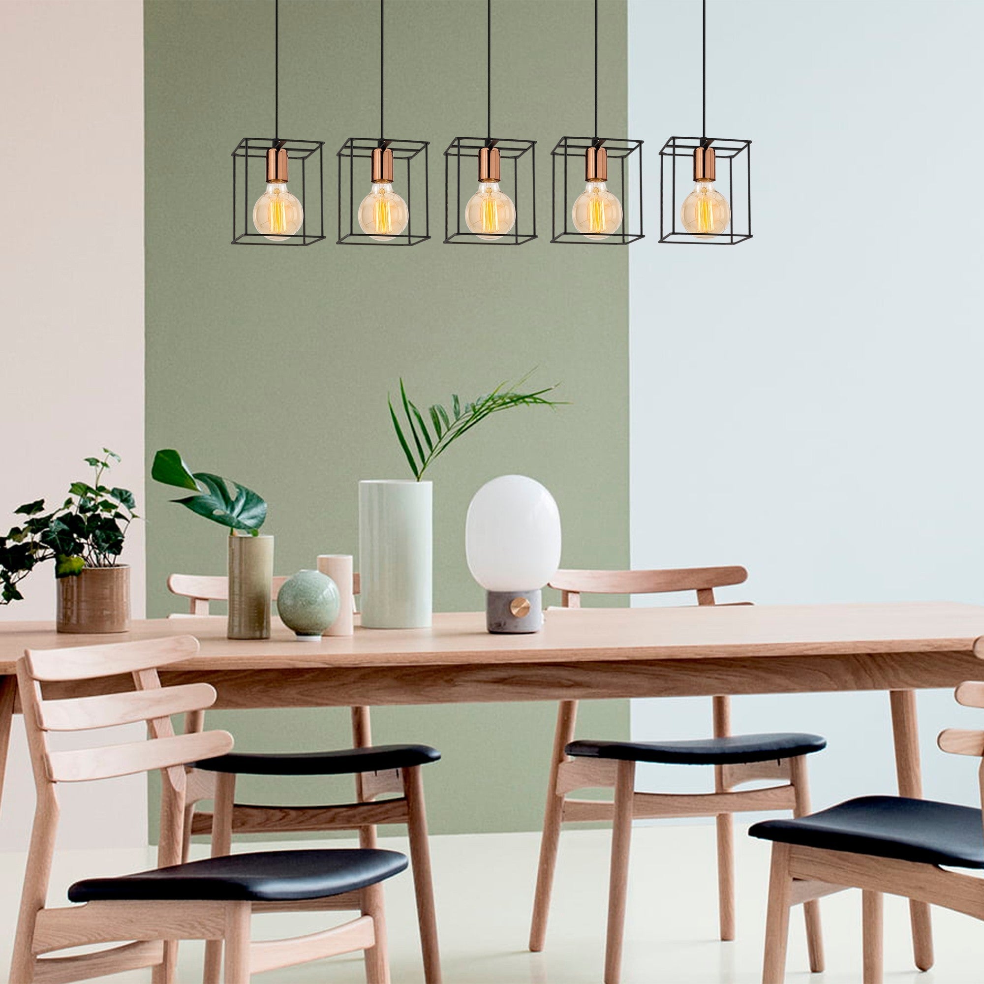 Candeeiro de Teto Industrial Preto, Corpo em Metal, 85 cm de Diâmetro, 109 cm de Altura | 5 Soquetes E27, 40 W Máx. | Iluminação Elegante para Espaços Modernos, Classificação IP20