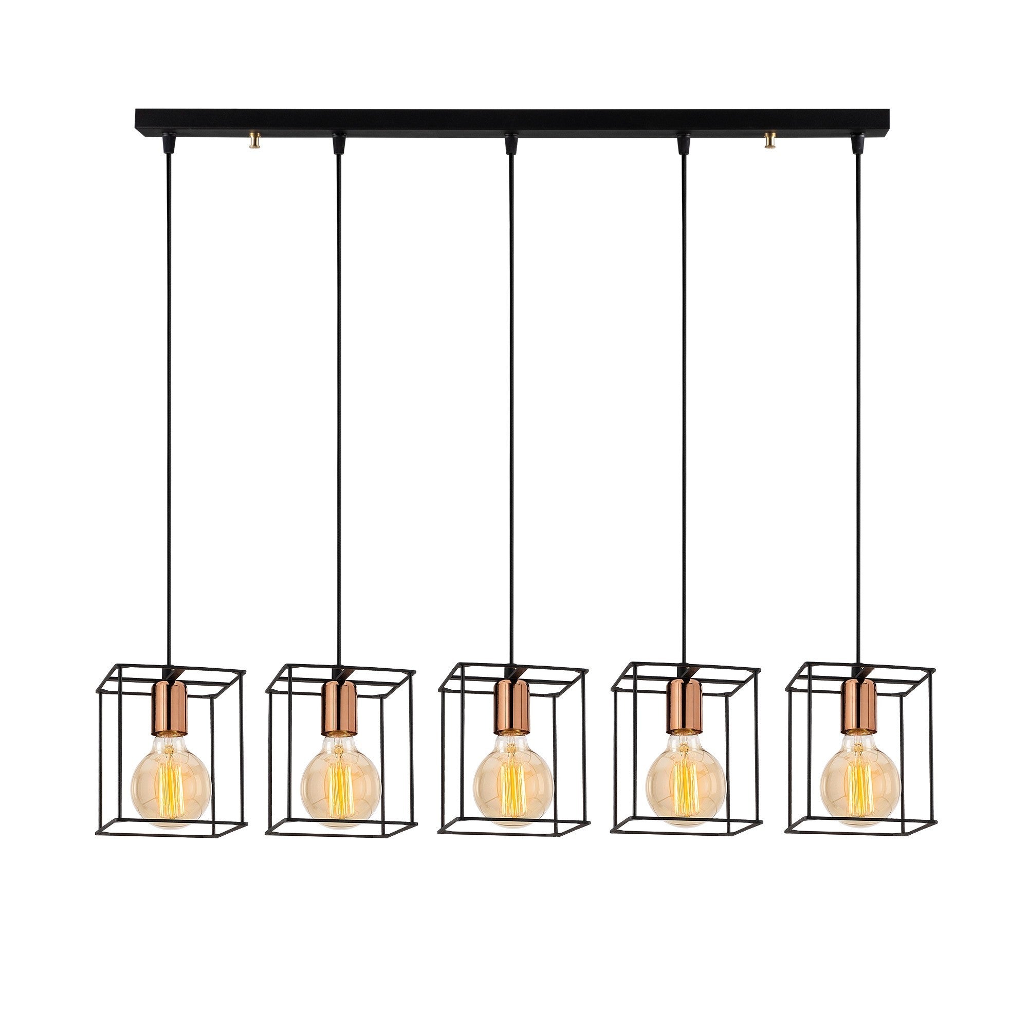 Candeeiro de Teto Industrial Preto, Corpo em Metal, 85 cm de Diâmetro, 109 cm de Altura | 5 Soquetes E27, 40 W Máx. | Iluminação Elegante para Espaços Modernos, Classificação IP20