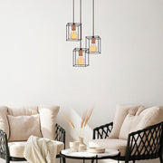 Candeeiro de Teto Industrial Moderno, Preto e Bronze, 36 cm de Diâmetro, 110 cm de Altura | 3 Soquetes E27, Cabo de 180 cm | Iluminação Elegante para Casa e Escritório