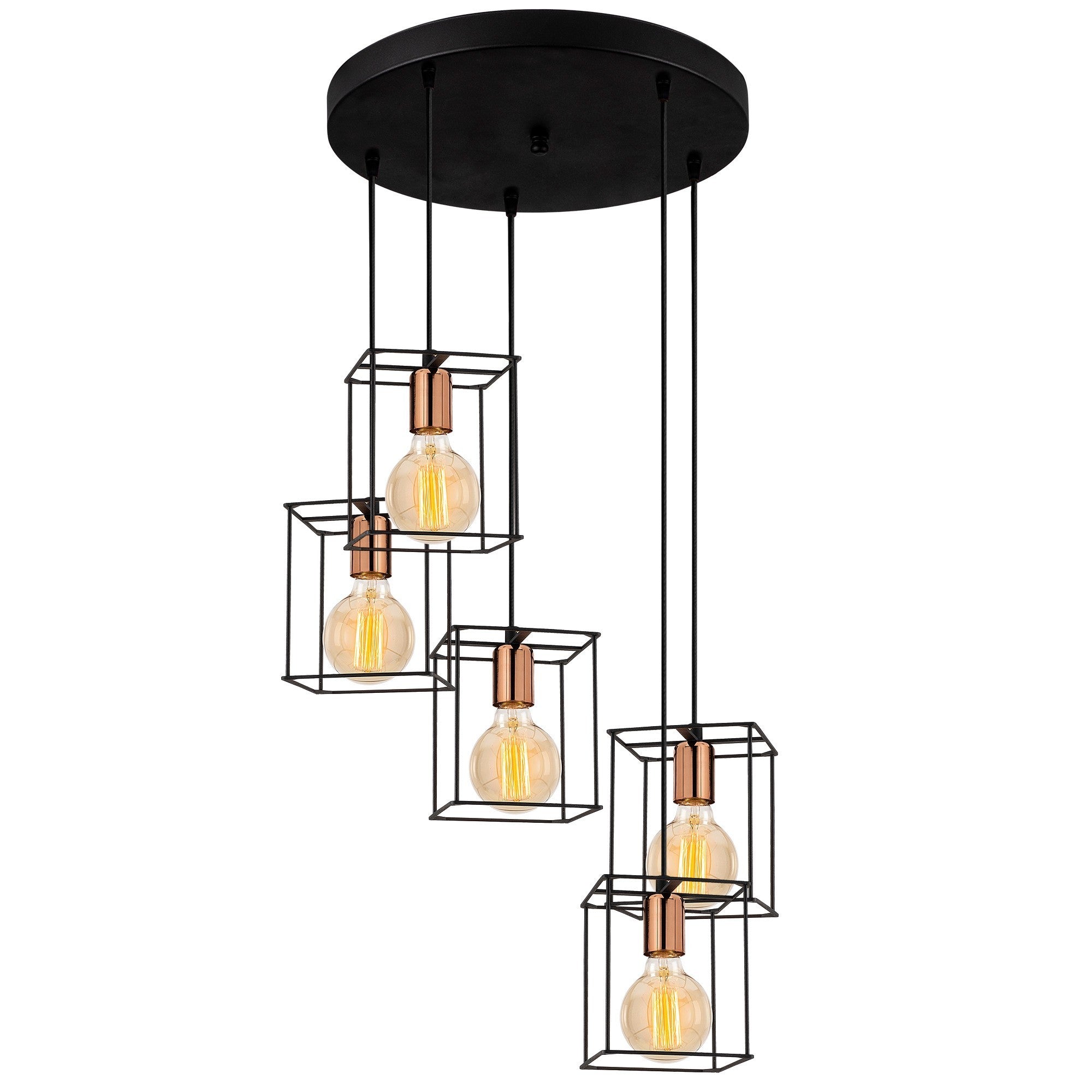 Candeeiro de Teto Industrial Preto, Corpo em Metal, 45 cm de Diâmetro, 110 cm de Altura | 5 x E27 Máx. 40 W | Design Elegante para Espaços Modernos, Classificação IP20, Cabo de 180 cm