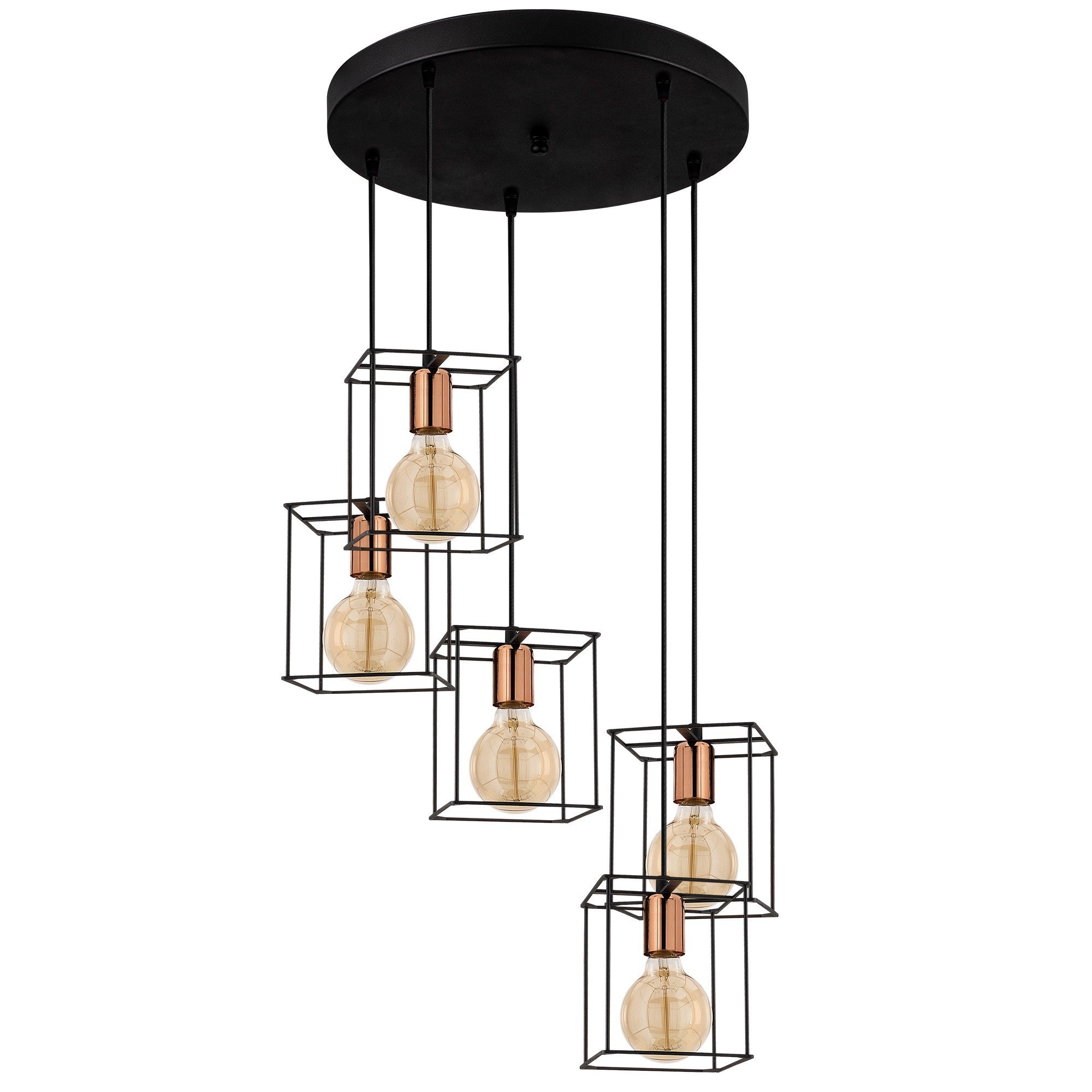 Candeeiro de Teto Industrial Preto, Corpo em Metal, 45 cm de Diâmetro, 110 cm de Altura | 5 x E27 Máx. 40 W | Design Elegante para Espaços Modernos, Classificação IP20, Cabo de 180 cm