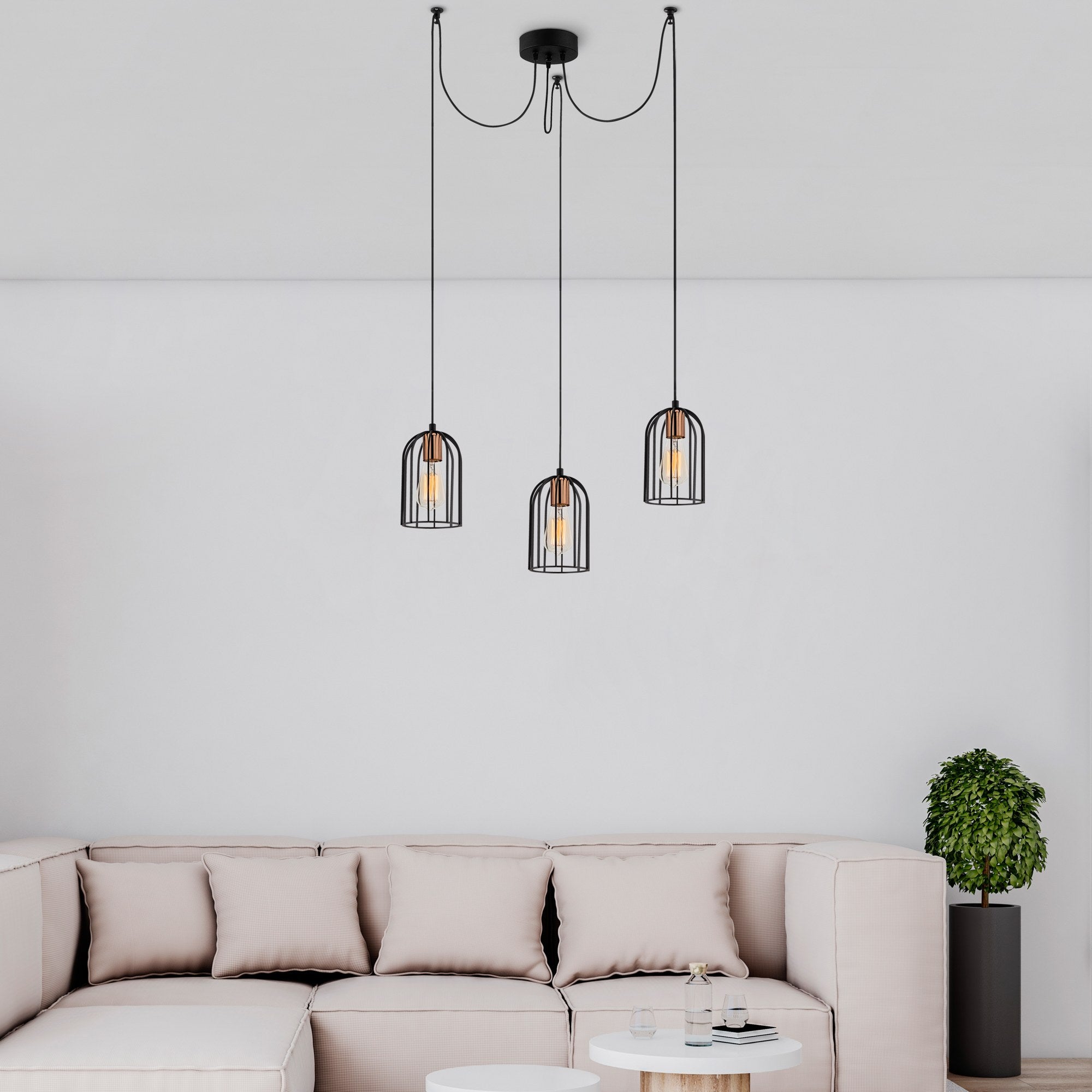 Candeeiro de Teto Industrial Moderno, Preto e Bronze, 104 x 14 cm, Altura 111 cm | 3 x E27 Máx. 40 W, IP20 | Iluminação Elegante para Casa e Escritório