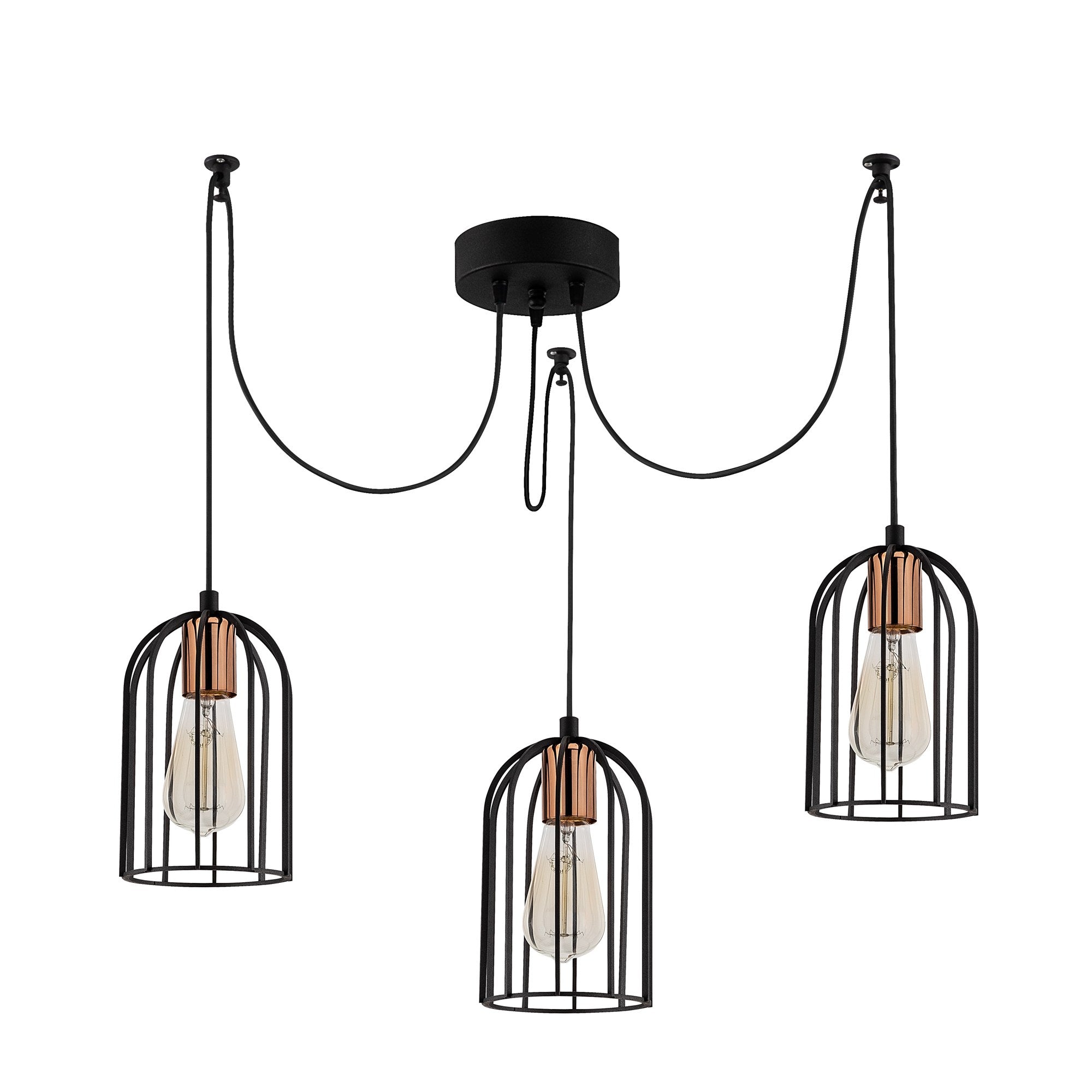 Candeeiro de Teto Industrial Moderno, Preto e Bronze, 104 x 14 cm, Altura 111 cm | 3 x E27 Máx. 40 W, IP20 | Iluminação Elegante para Casa e Escritório