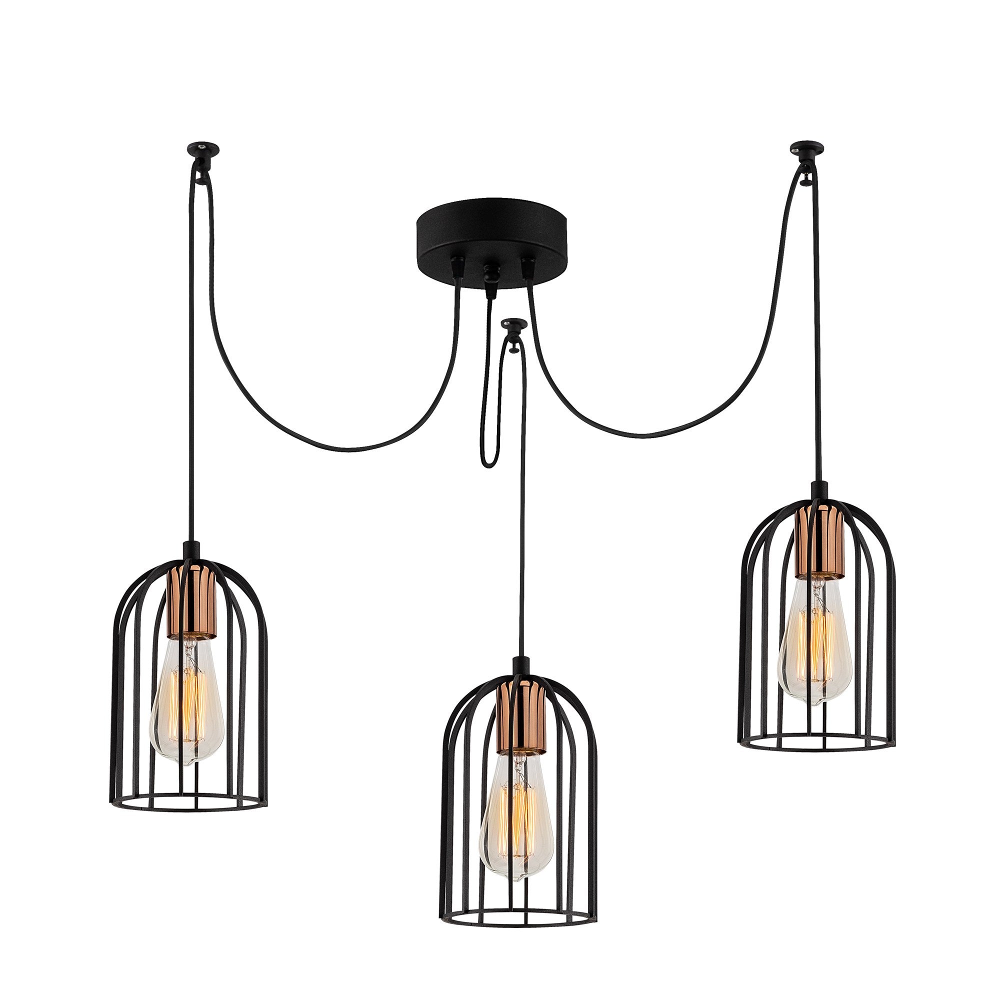 Candeeiro de Teto Industrial Moderno, Preto e Bronze, 104 x 14 cm, Altura 111 cm | 3 x E27 Máx. 40 W, IP20 | Iluminação Elegante para Casa e Escritório