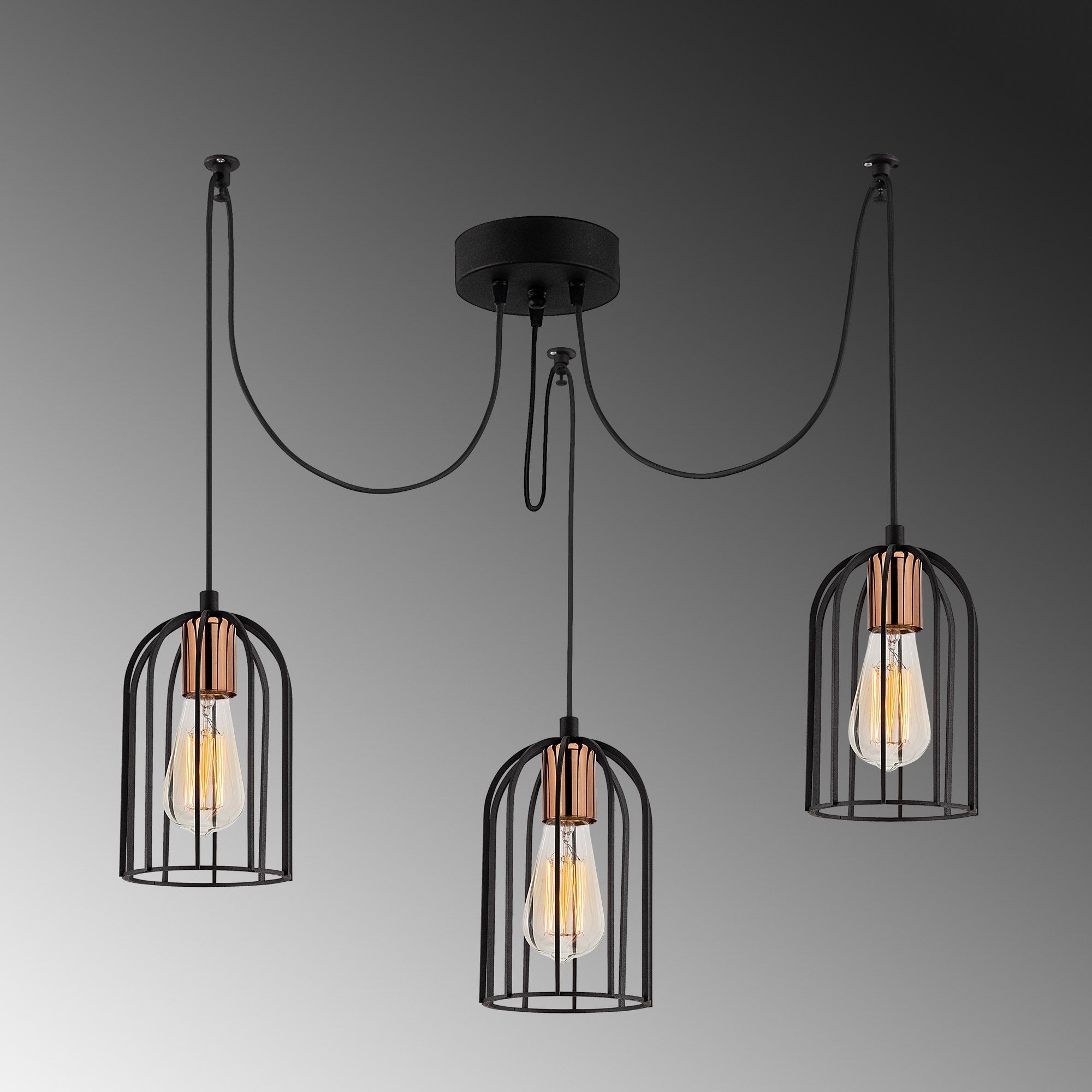 Candeeiro de Teto Industrial Moderno, Preto e Bronze, 104 x 14 cm, Altura 111 cm | 3 x E27 Máx. 40 W, IP20 | Iluminação Elegante para Casa e Escritório