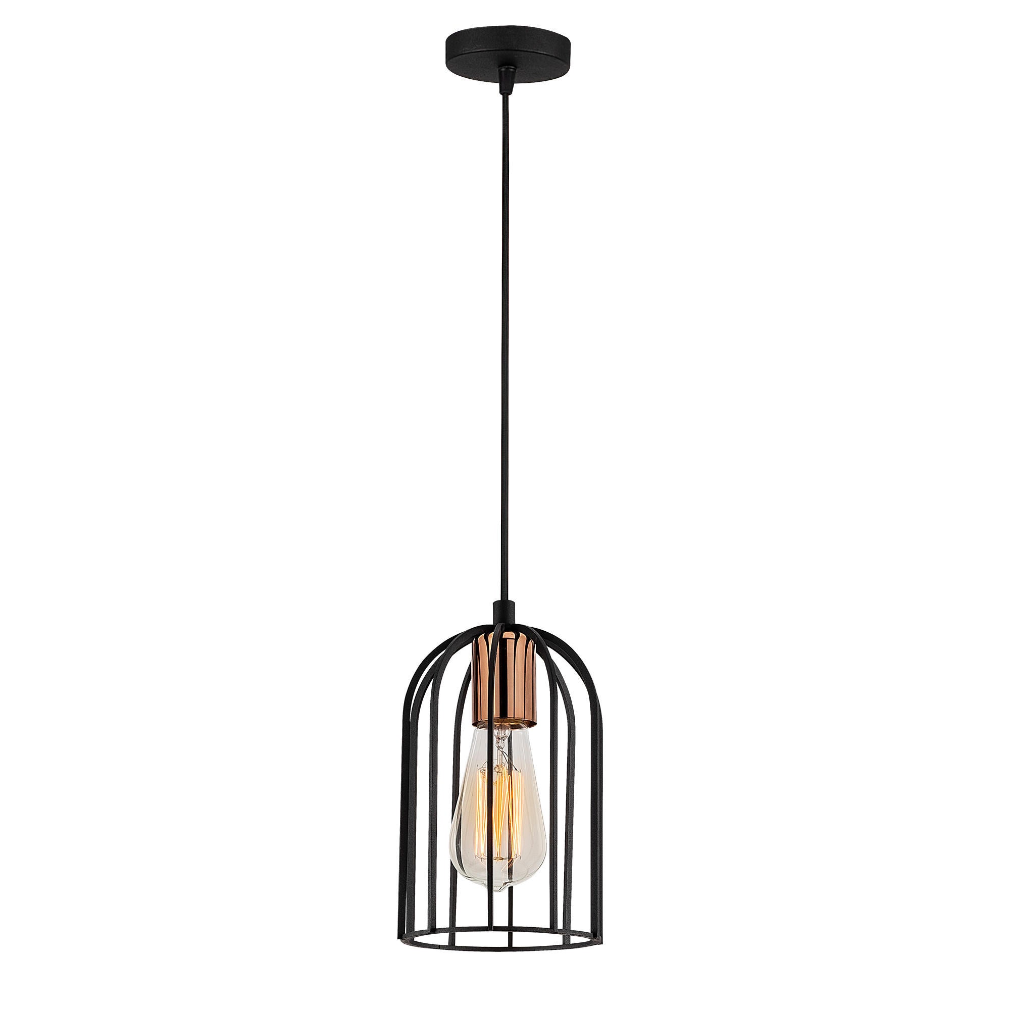 Candeeiro de Teto Industrial Moderno, Preto e Bronze, 14 cm de Diâmetro, 113 cm de Altura | Soquete E27, 40 W Máx., Cabo de 90 cm | Iluminação Elegante para Casa e Escritório