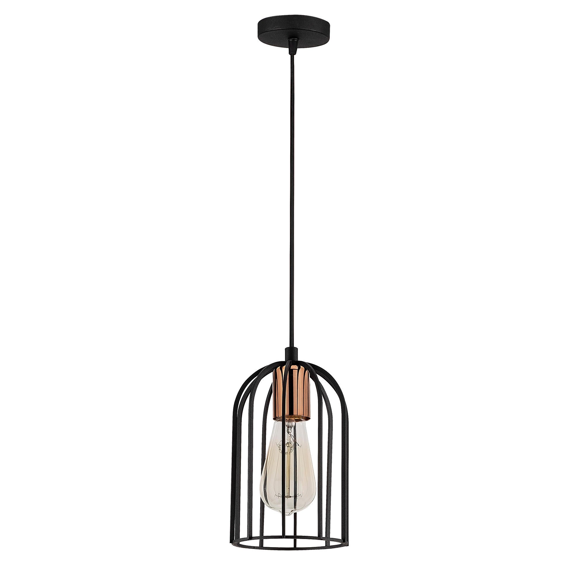 Candeeiro de Teto Industrial Moderno, Preto e Bronze, 14 cm de Diâmetro, 113 cm de Altura | Soquete E27, 40 W Máx., Cabo de 90 cm | Iluminação Elegante para Casa e Escritório