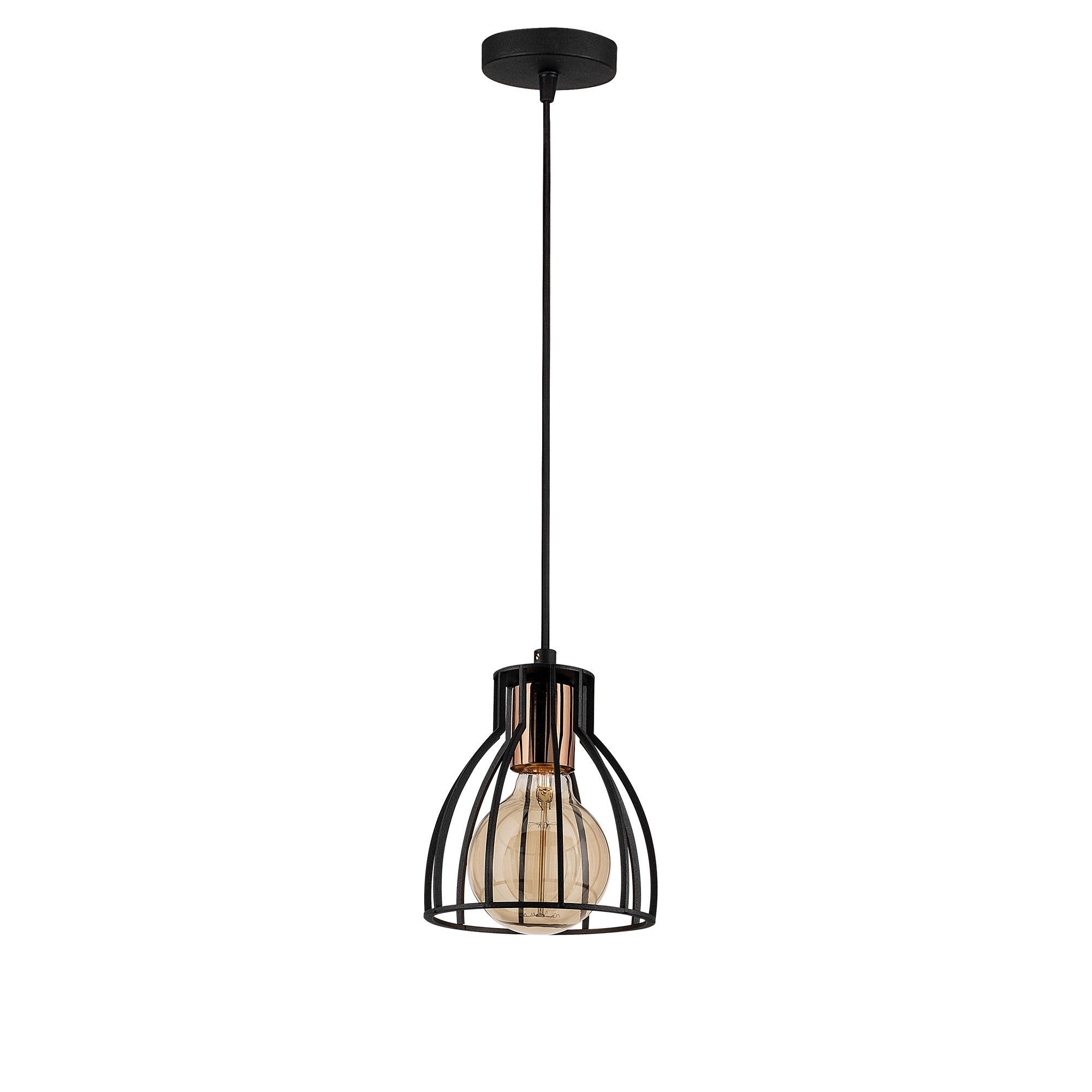 Candeeiro de Teto Industrial Preto, 15 cm de Diâmetro, 108 cm de Altura | Corpo em Ferro, Soquete E27, 40 W Máx. | Iluminação Elegante para Espaços Modernos, Classificação IP20