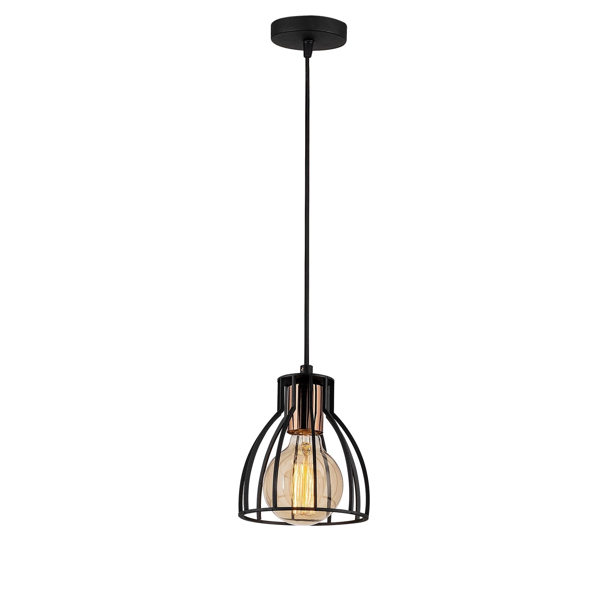 Candeeiro de Teto Industrial Preto, 15 cm de Diâmetro, 108 cm de Altura | Corpo em Ferro, Soquete E27, 40 W Máx. | Iluminação Elegante para Espaços Modernos, Classificação IP20