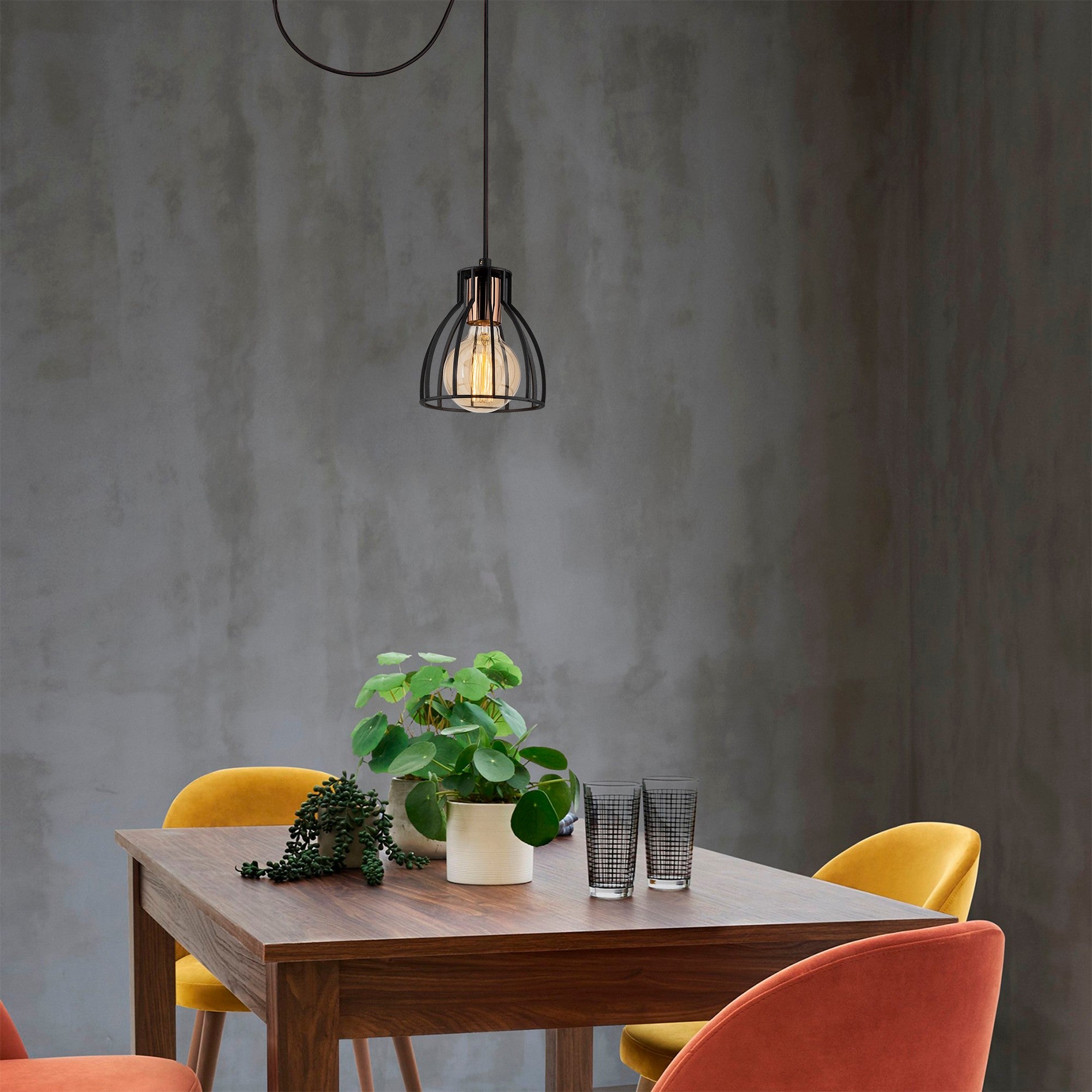 Candeeiro de Teto Industrial Preto, Corpo em Metal, 53 cm de Diâmetro, 108 cm de Altura | Soquete E27, Potência Máxima de 40 W | Iluminação Elegante para Espaços Modernos, Classificação IP20