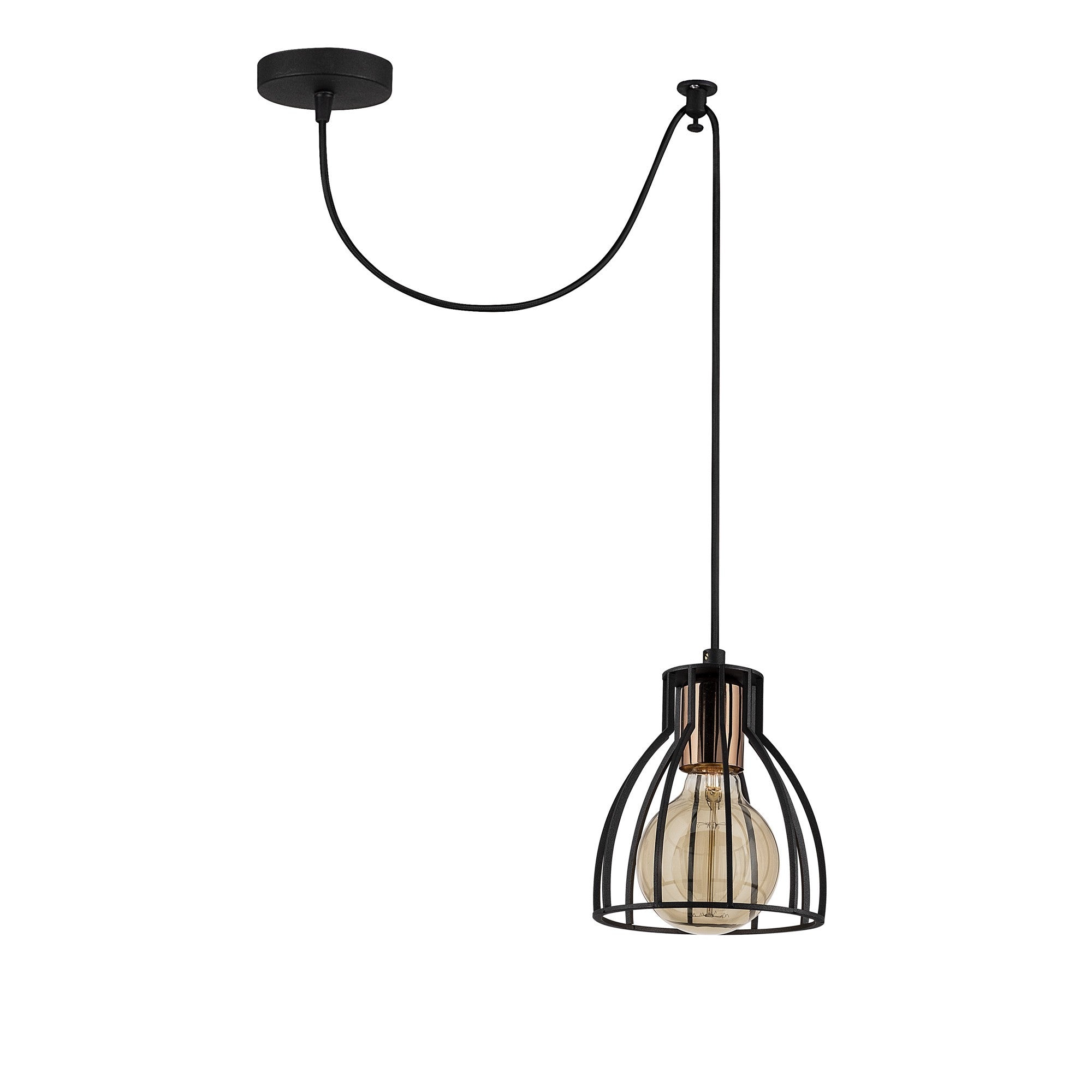 Candeeiro de Teto Industrial Preto, Corpo em Metal, 53 cm de Diâmetro, 108 cm de Altura | Soquete E27, Potência Máxima de 40 W | Iluminação Elegante para Espaços Modernos, Classificação IP20