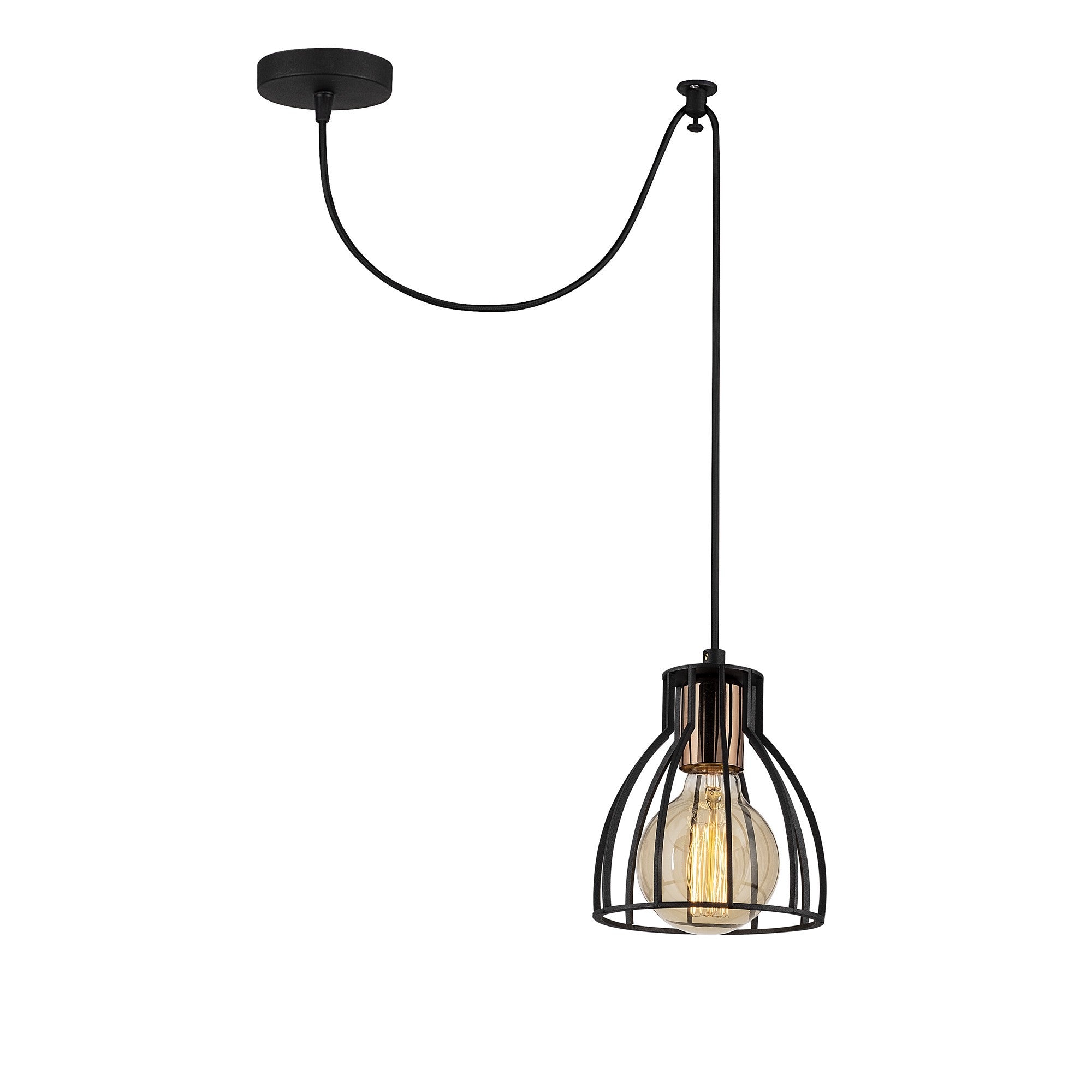 Candeeiro de Teto Industrial Preto, Corpo em Metal, 53 cm de Diâmetro, 108 cm de Altura | Soquete E27, Potência Máxima de 40 W | Iluminação Elegante para Espaços Modernos, Classificação IP20