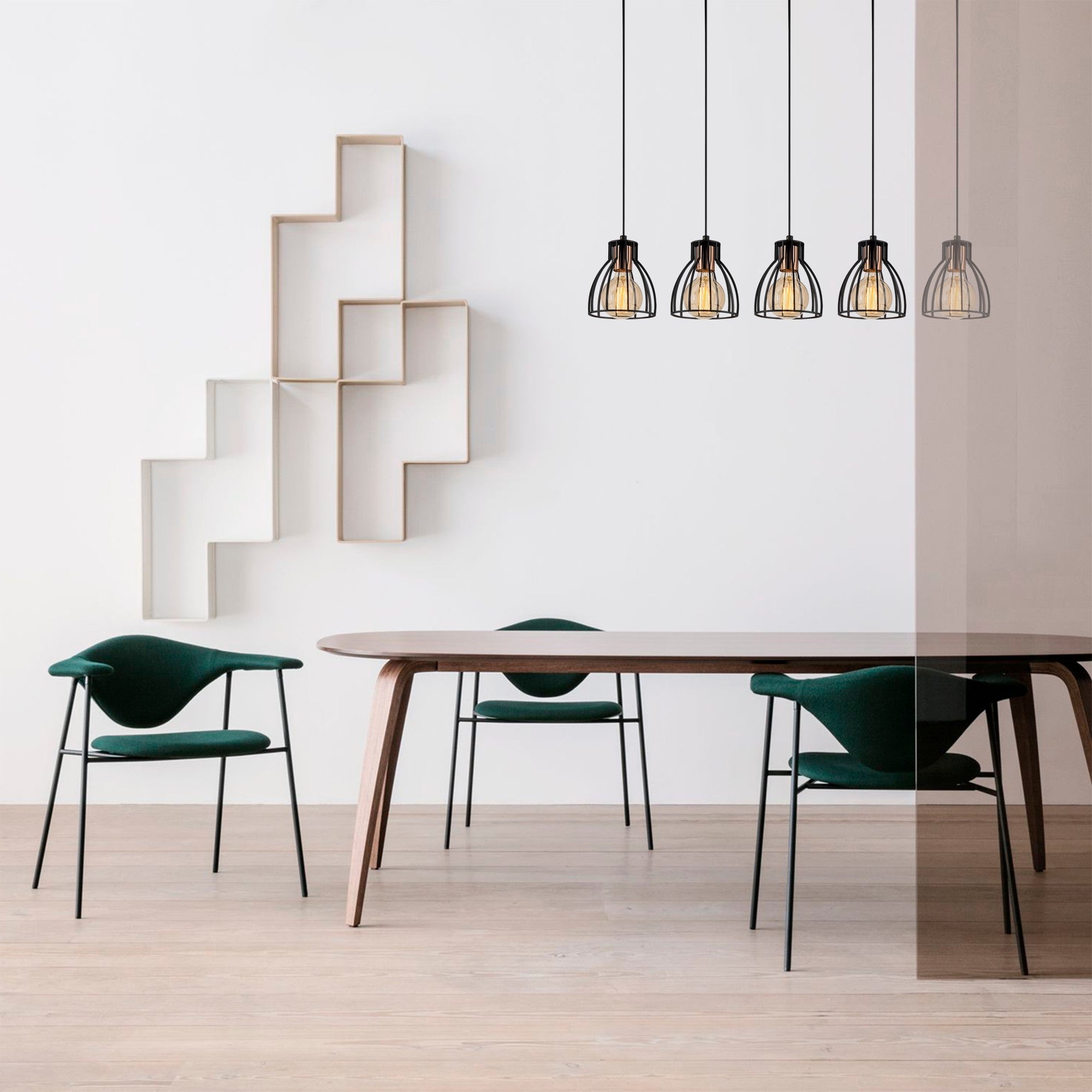 Candeeiro de Teto Industrial Preto, Corpo em Metal, 85 cm de Diâmetro, 108 cm de Altura | 5 Soquetes E27, IP20 | Iluminação Elegante para Espaços Modernos, Design Elegante