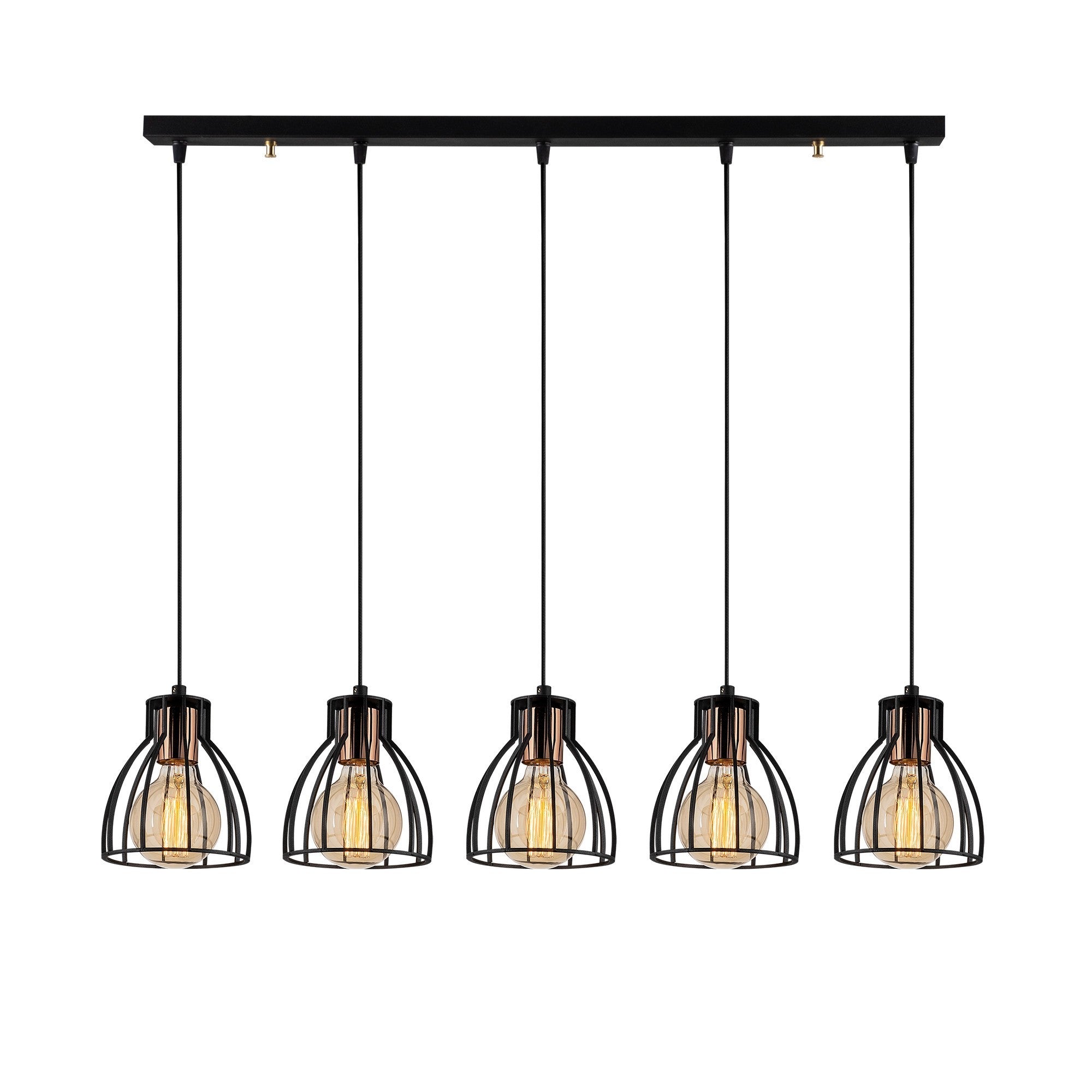 Candeeiro de Teto Industrial Preto, Corpo em Metal, 85 cm de Diâmetro, 108 cm de Altura | 5 Soquetes E27, IP20 | Iluminação Elegante para Espaços Modernos, Design Elegante
