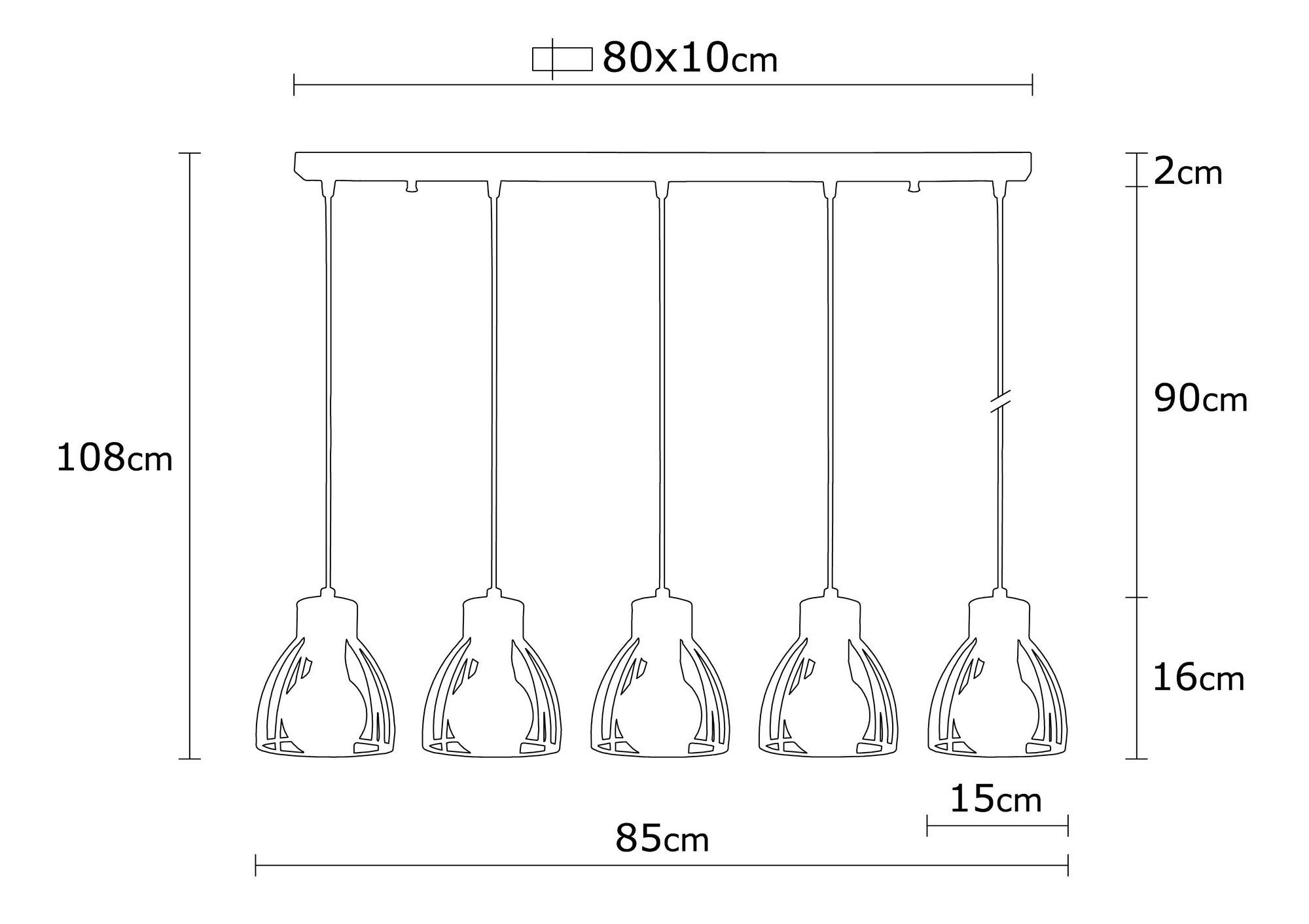 Candeeiro de Teto Industrial Preto, Corpo em Metal, 85 cm de Diâmetro, 108 cm de Altura | 5 Soquetes E27, IP20 | Iluminação Elegante para Espaços Modernos, Design Elegante