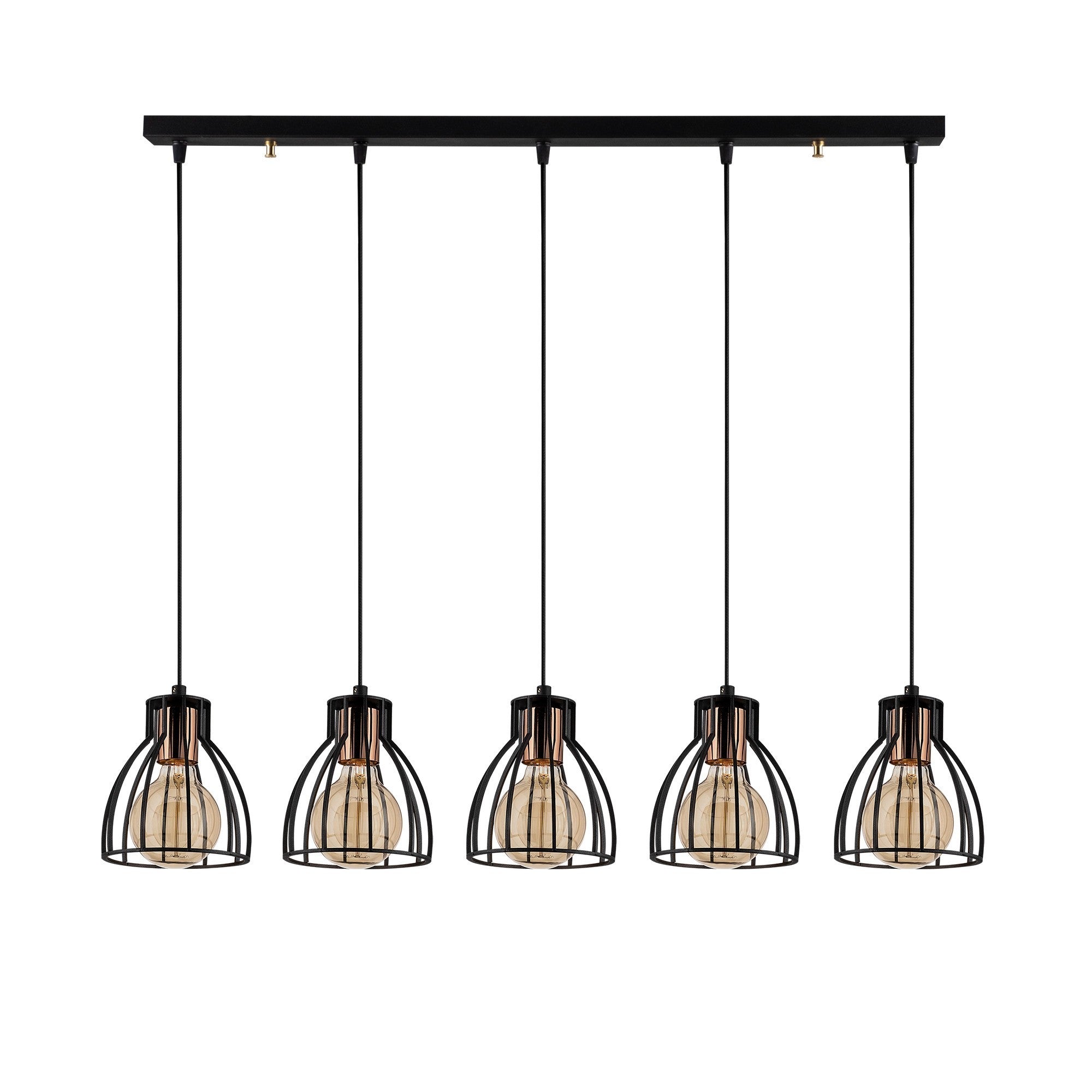 Candeeiro de Teto Industrial Preto, Corpo em Metal, 85 cm de Diâmetro, 108 cm de Altura | 5 Soquetes E27, IP20 | Iluminação Elegante para Espaços Modernos, Design Elegante