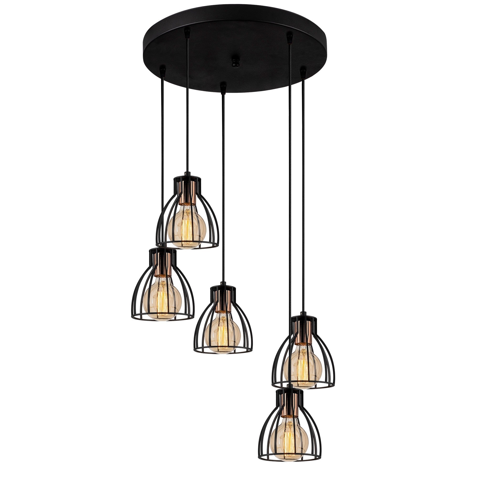 Candeeiro de Teto Industrial Preto, 47 cm de Diâmetro, 109 cm de Altura | Corpo em Ferro, 5 x E27 máx. 40 W | Iluminação Elegante para Espaços Modernos, Classificação IP20