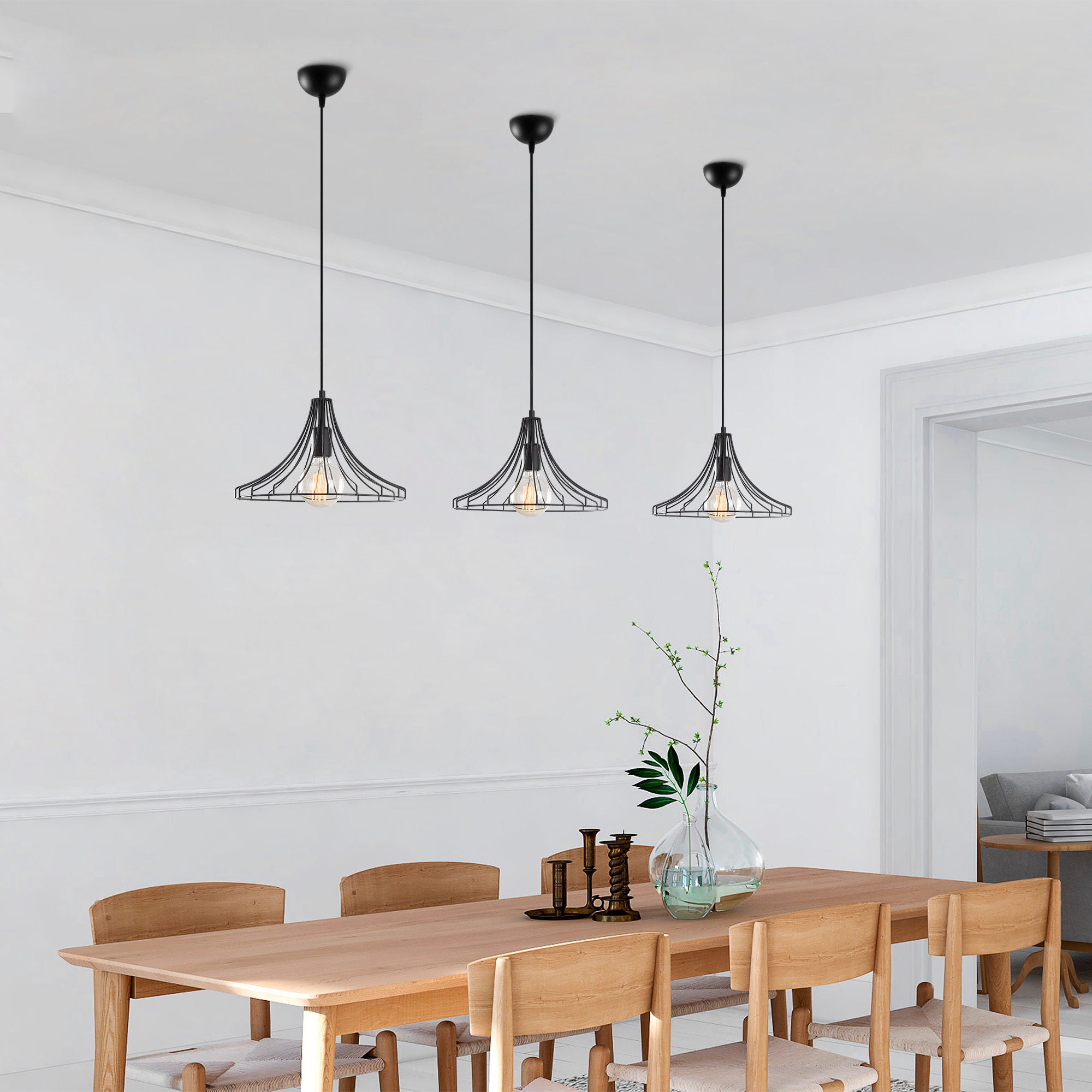 Candeeiro de Teto preto moderno, 37 cm de diâmetro, 126 cm de altura | Corpo de ferro, soquete E27, 40 W máx. | Design industrial e escandinavo elegante para decoração de casa
