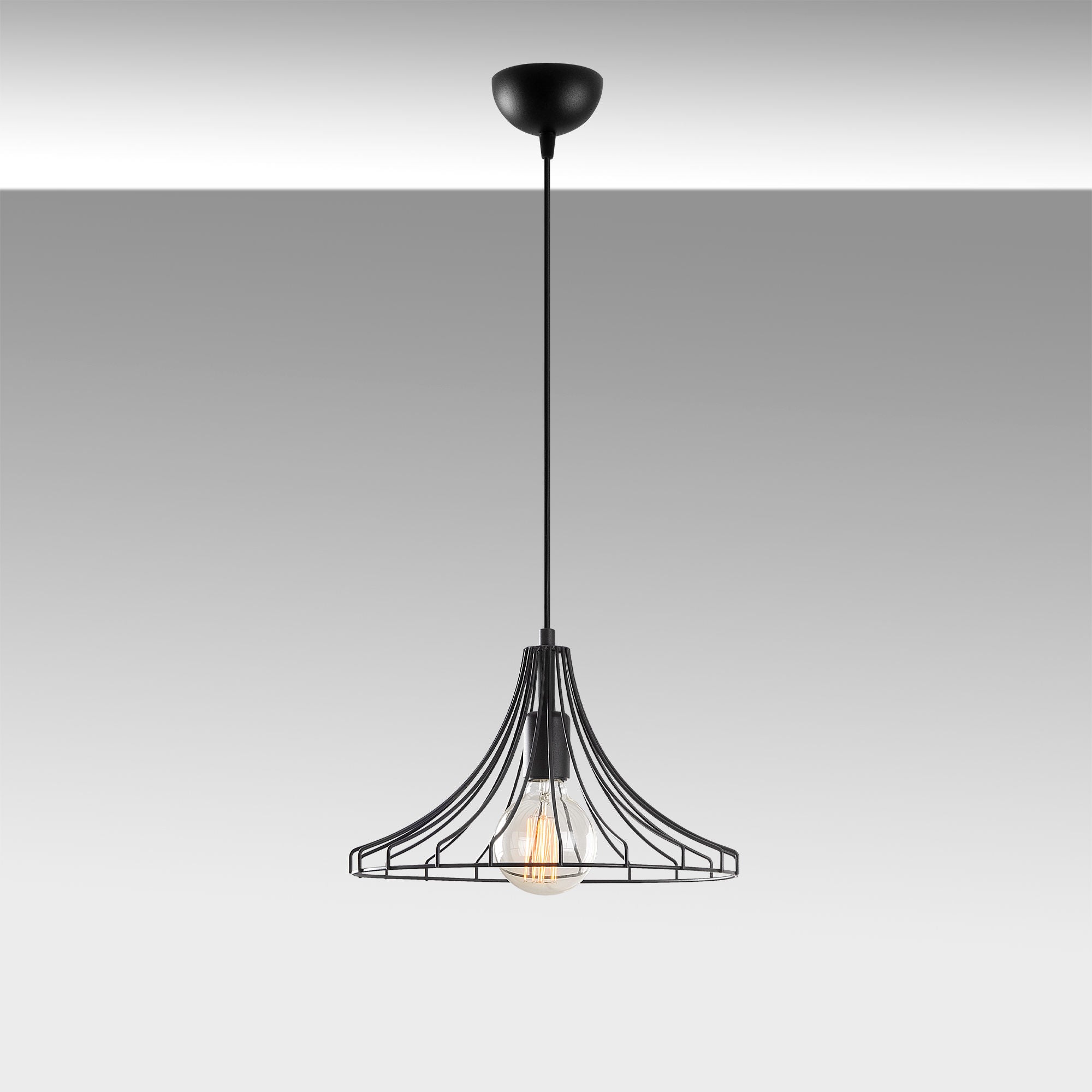 Candeeiro de Teto preto moderno, 37 cm de diâmetro, 126 cm de altura | Corpo de ferro, soquete E27, 40 W máx. | Design industrial e escandinavo elegante para decoração de casa