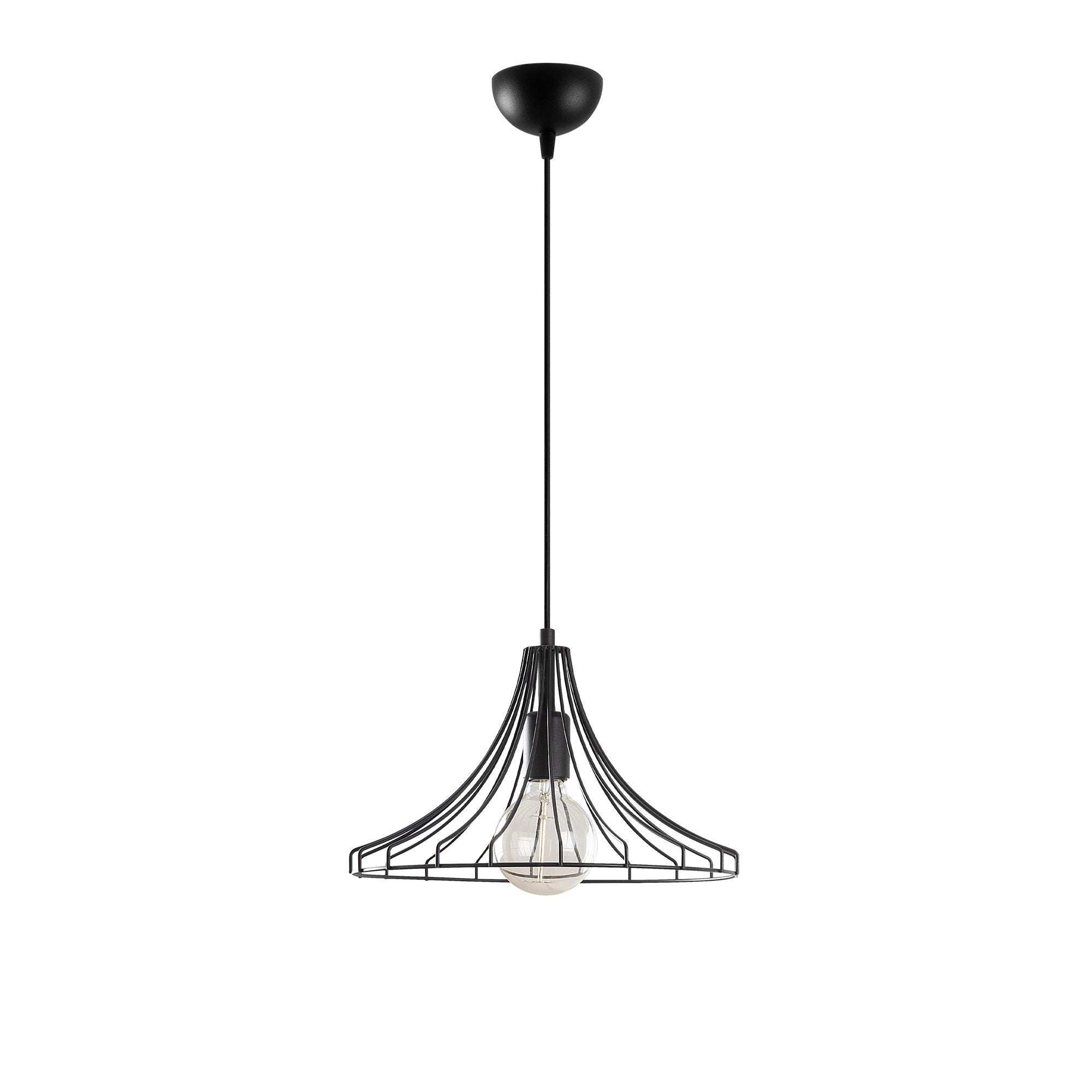 Candeeiro de Teto preto moderno, 37 cm de diâmetro, 126 cm de altura | Corpo de ferro, soquete E27, 40 W máx. | Design industrial e escandinavo elegante para decoração de casa