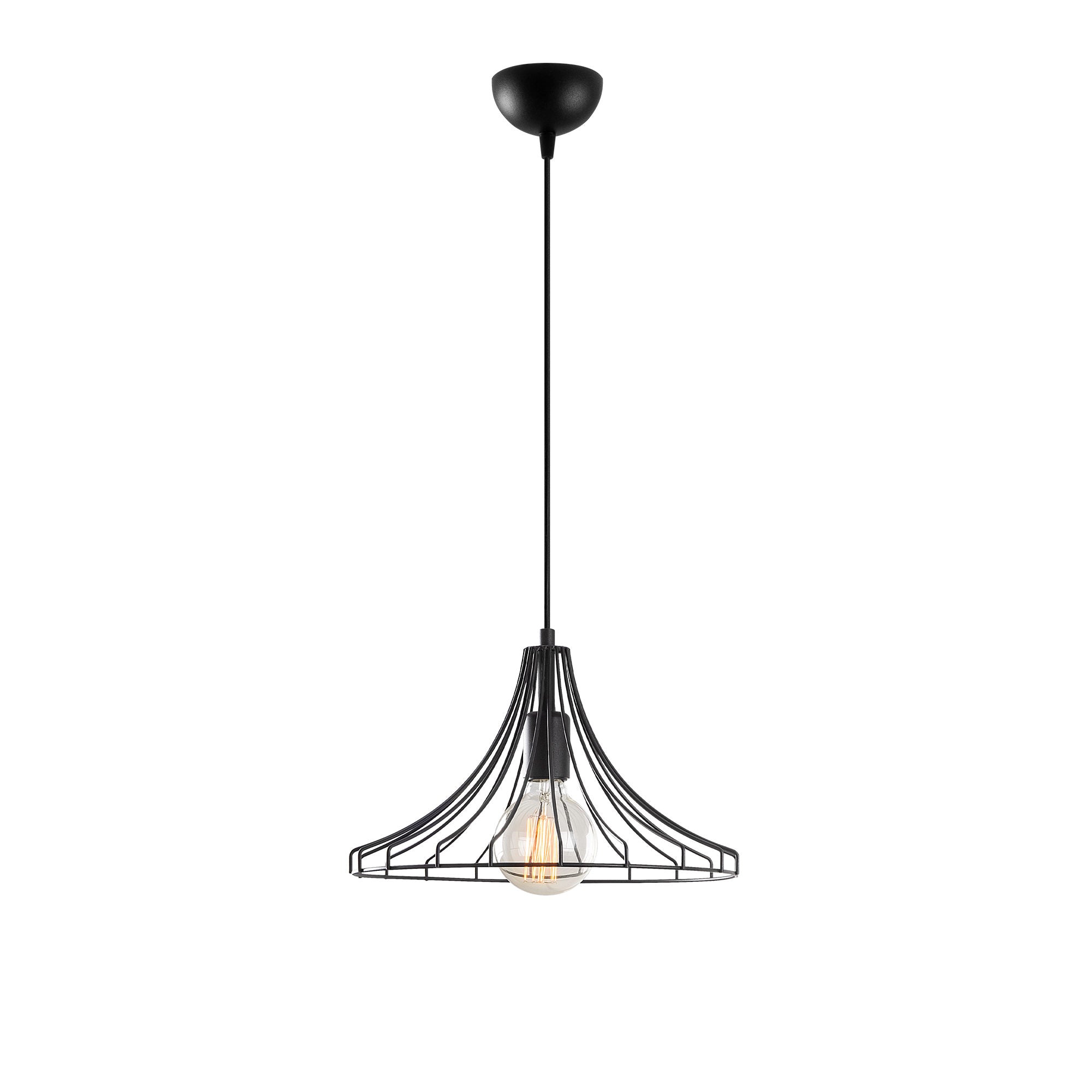 Candeeiro de Teto preto moderno, 37 cm de diâmetro, 126 cm de altura | Corpo de ferro, soquete E27, 40 W máx. | Design industrial e escandinavo elegante para decoração de casa