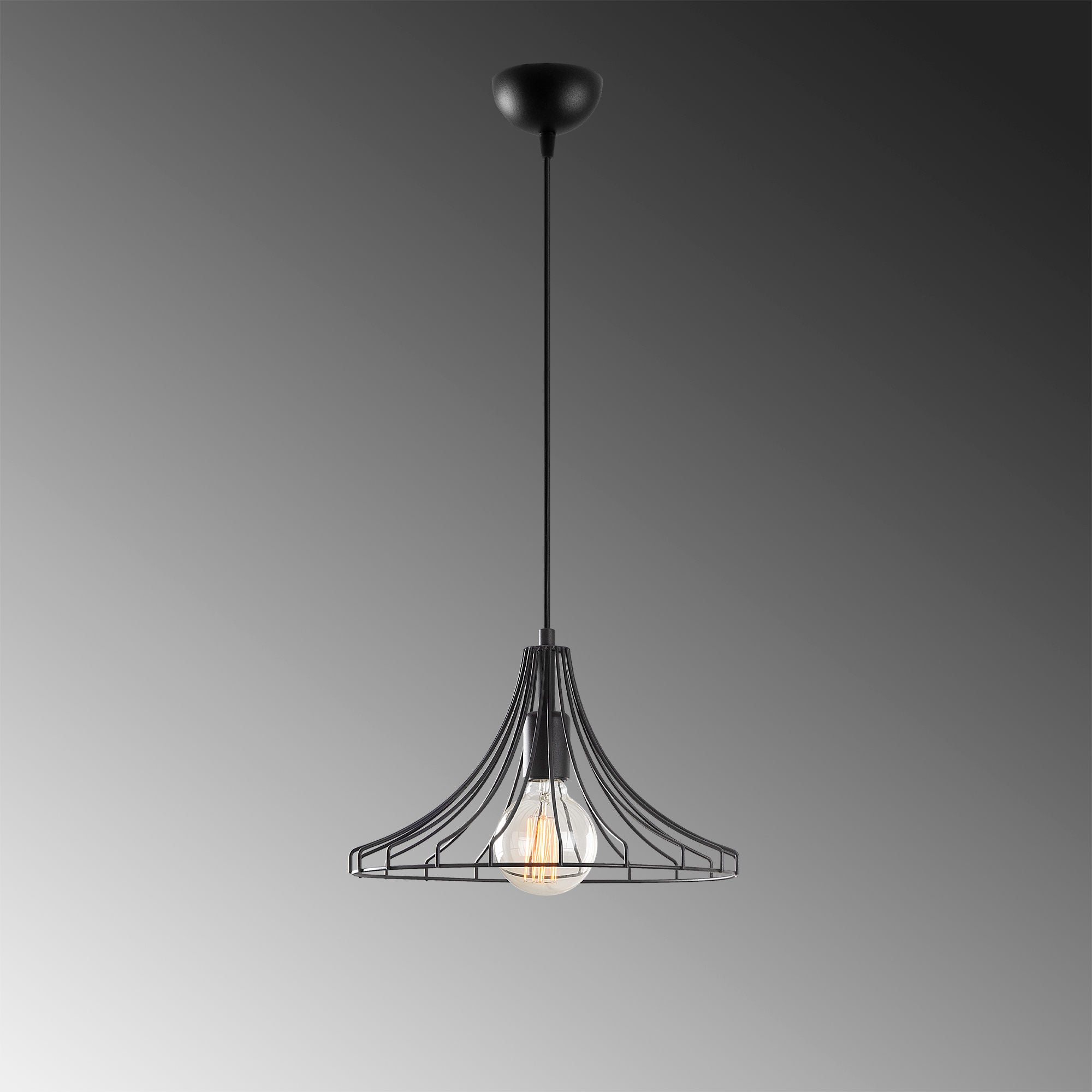 Candeeiro de Teto preto moderno, 37 cm de diâmetro, 126 cm de altura | Corpo de ferro, soquete E27, 40 W máx. | Design industrial e escandinavo elegante para decoração de casa