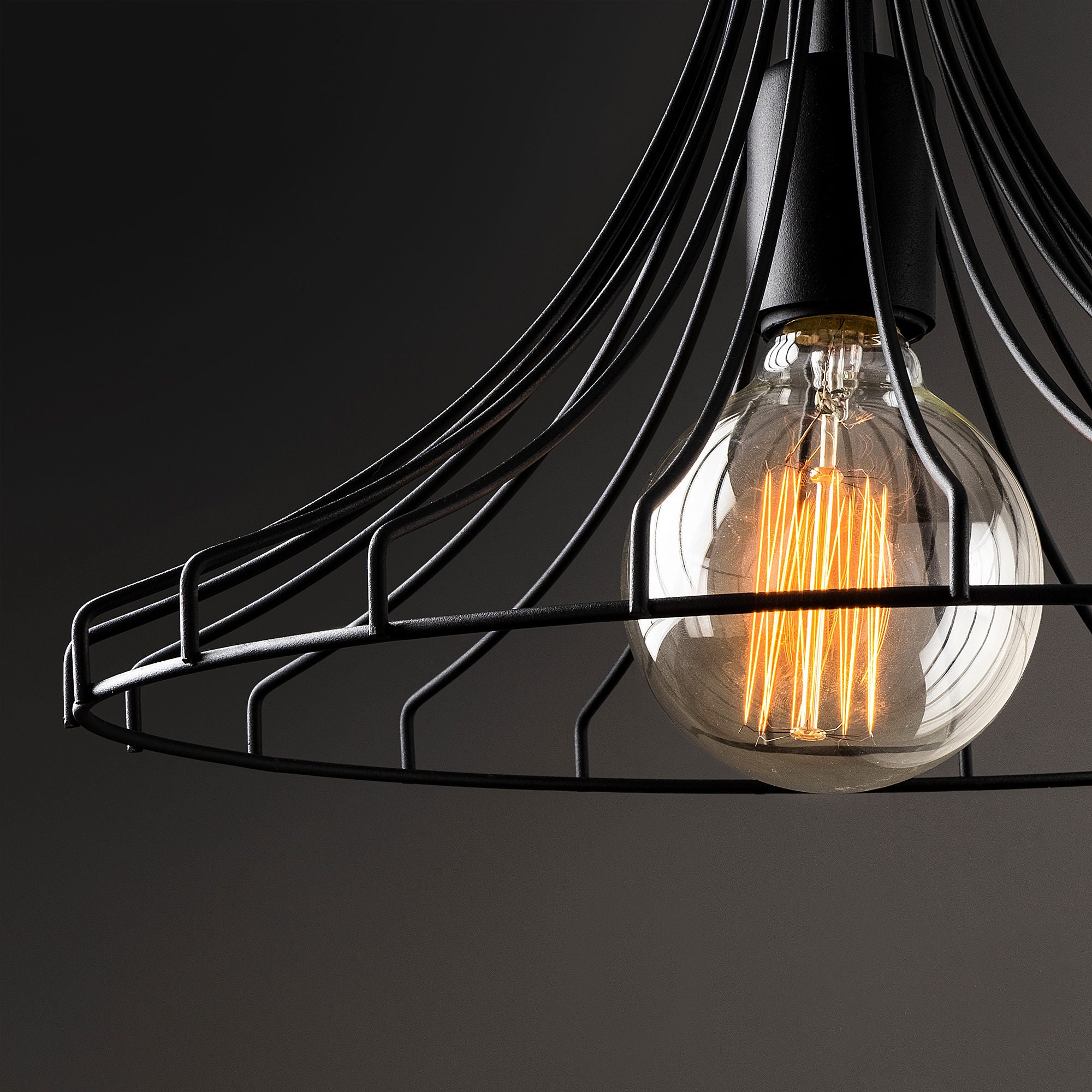 Candeeiro de Teto preto moderno, 37 cm de diâmetro, 126 cm de altura | Corpo de ferro, soquete E27, 40 W máx. | Design industrial e escandinavo elegante para decoração de casa