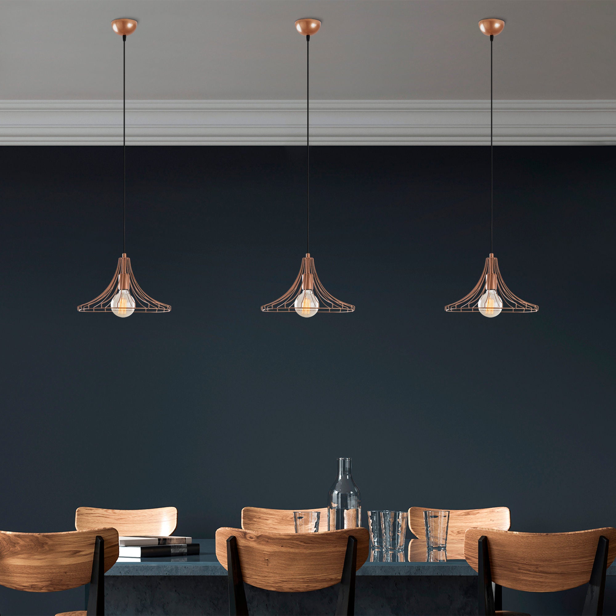 Candeeiro de Teto Elegante de Cobre, 37 cm de Diâmetro, 126 cm de Altura | Corpo em Metal, Soquete E27, 40 W Máx. | Design Industrial Glamour Moderno para Casa e Escritório