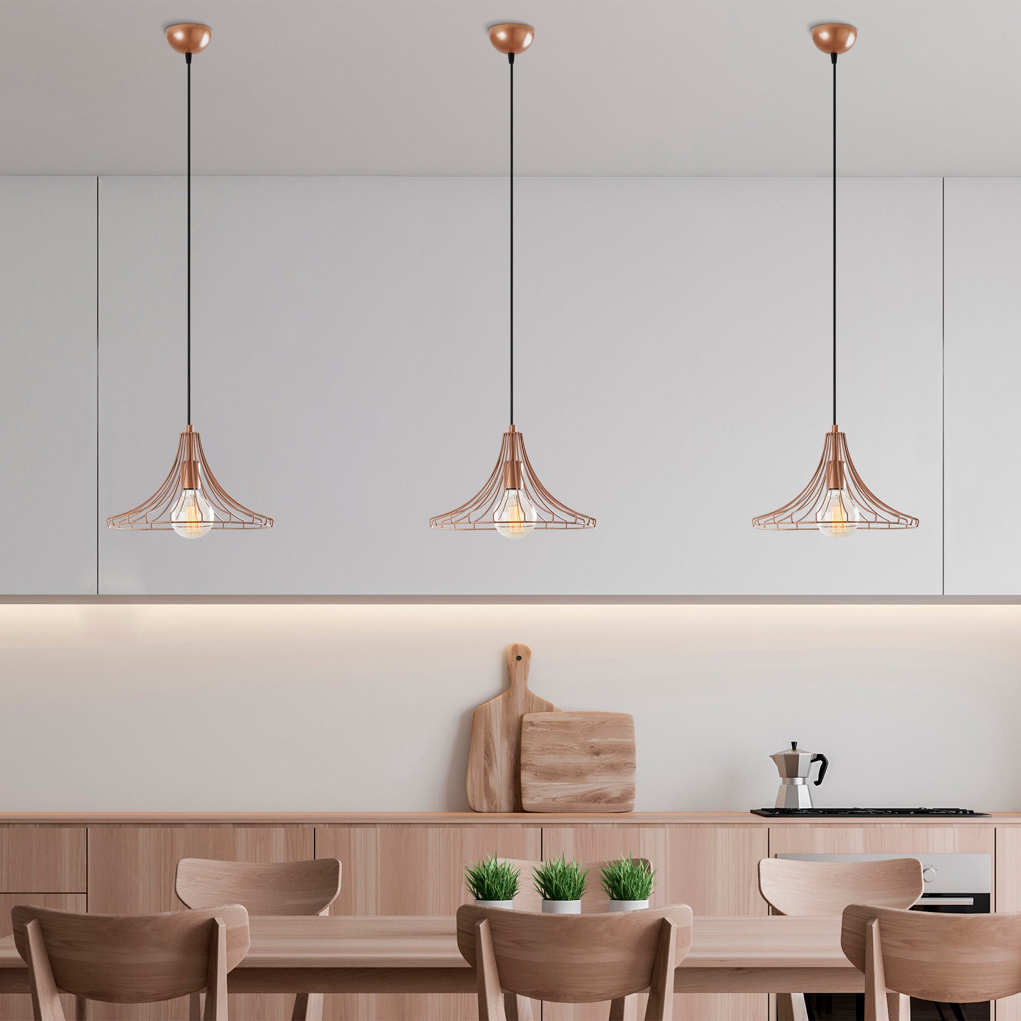 Candeeiro de Teto Elegante de Cobre, 37 cm de Diâmetro, 126 cm de Altura | Corpo em Metal, Soquete E27, 40 W Máx. | Design Industrial Glamour Moderno para Casa e Escritório