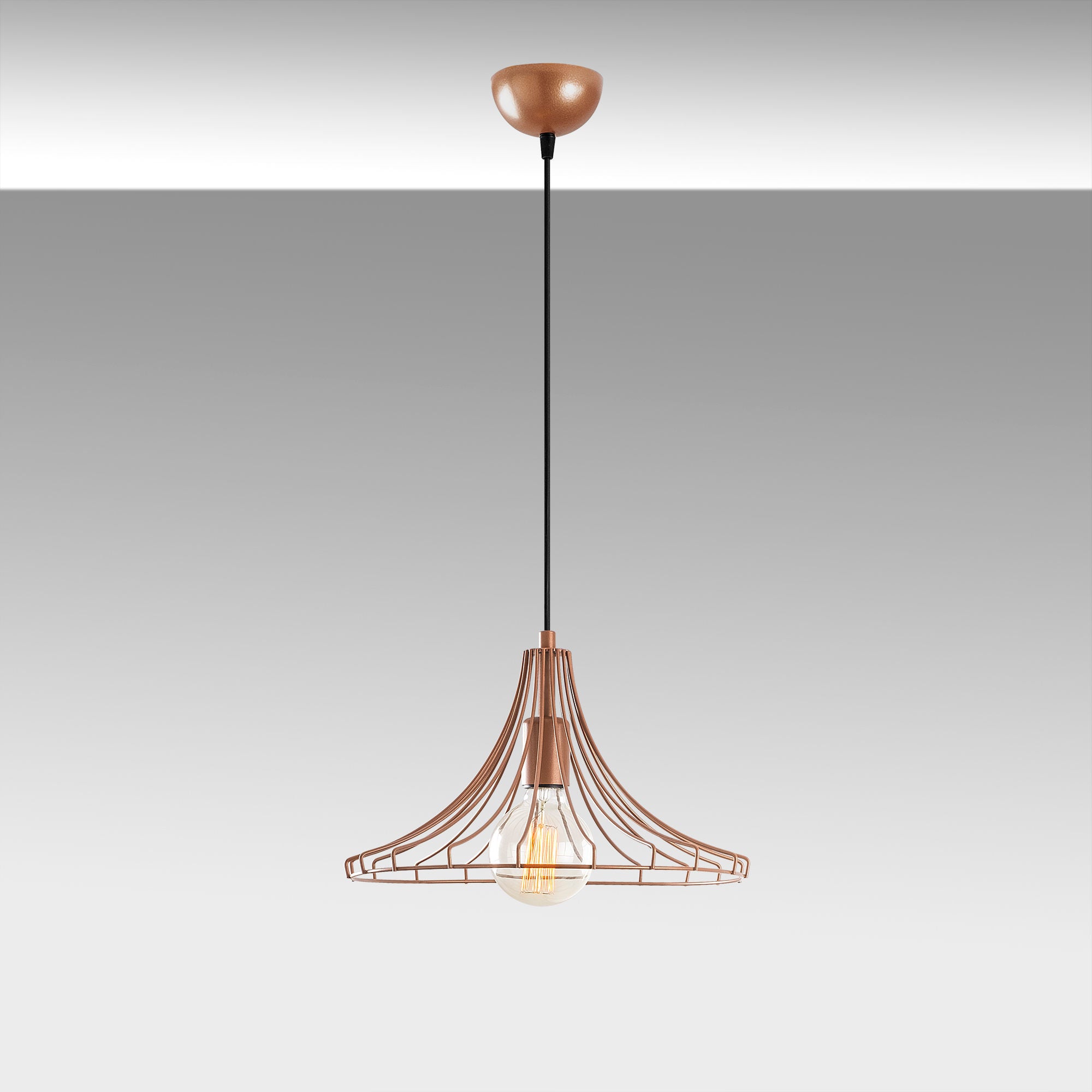 Candeeiro de Teto Elegante de Cobre, 37 cm de Diâmetro, 126 cm de Altura | Corpo em Metal, Soquete E27, 40 W Máx. | Design Industrial Glamour Moderno para Casa e Escritório