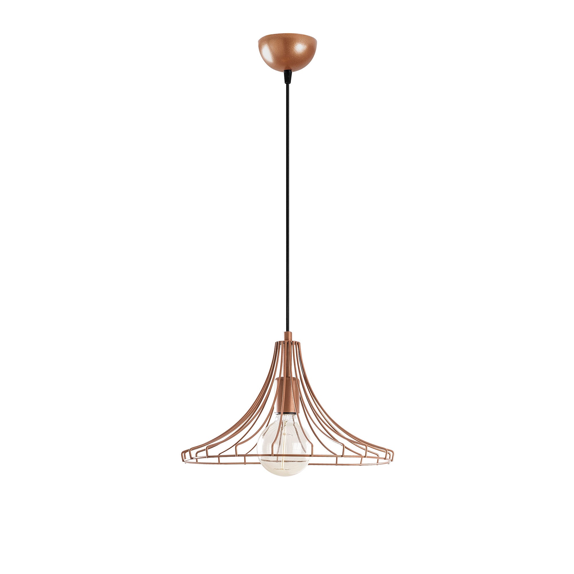 Candeeiro de Teto Elegante de Cobre, 37 cm de Diâmetro, 126 cm de Altura | Corpo em Metal, Soquete E27, 40 W Máx. | Design Industrial Glamour Moderno para Casa e Escritório
