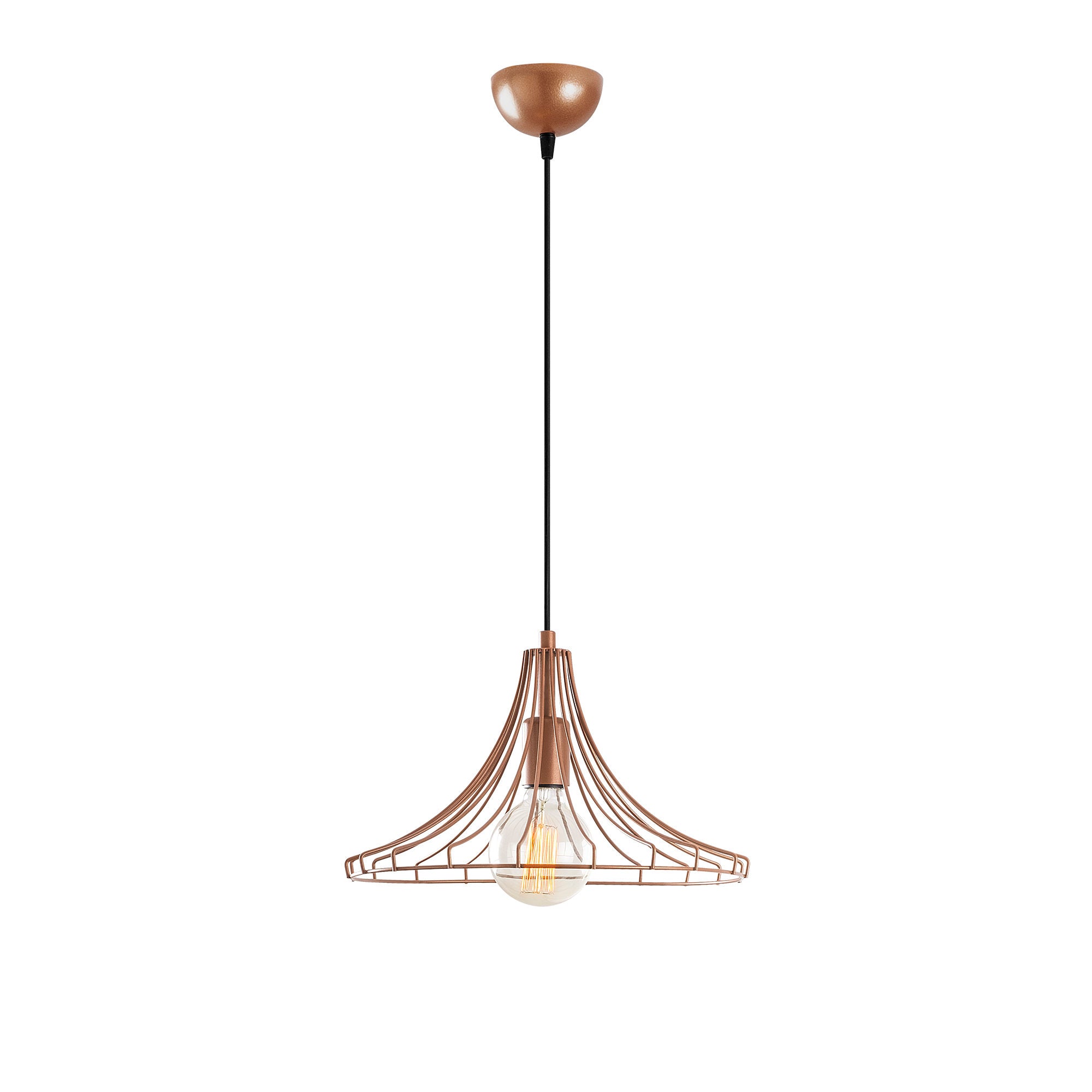 Candeeiro de Teto Elegante de Cobre, 37 cm de Diâmetro, 126 cm de Altura | Corpo em Metal, Soquete E27, 40 W Máx. | Design Industrial Glamour Moderno para Casa e Escritório