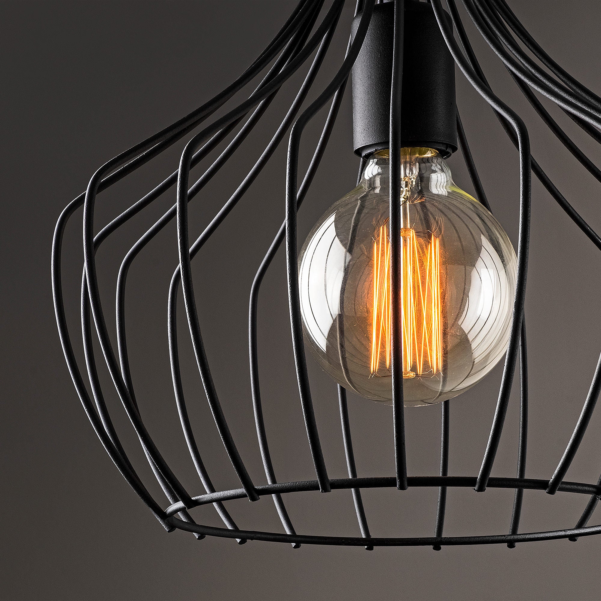 Candeeiro de Teto preto moderno, 27 cm de diâmetro, 126 cm de altura | Corpo de metal, soquete E27, cabo de 90 cm | Design industrial e escandinavo elegante para decoração de casa