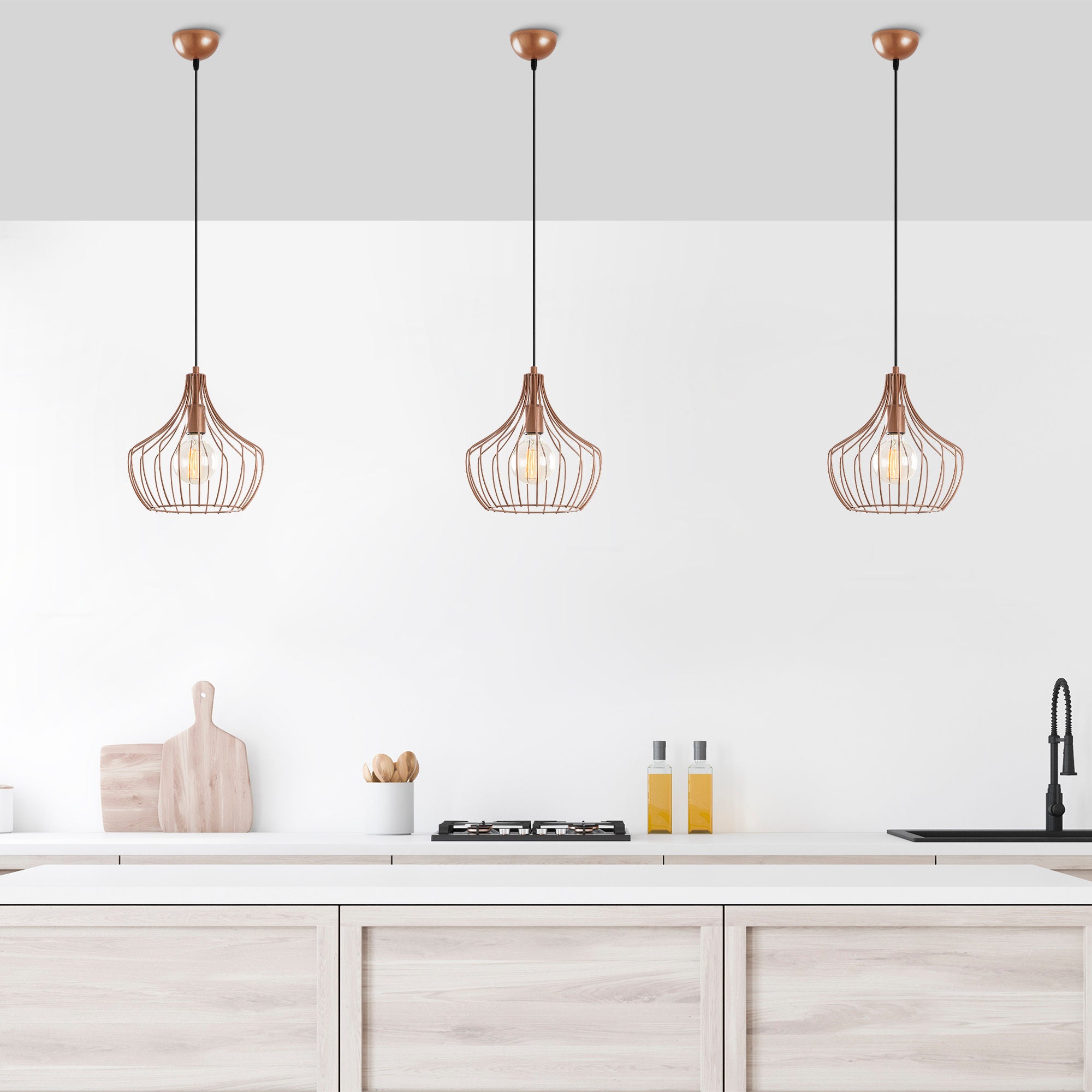 Candeeiro de Teto moderno de cobre, 27 cm de diâmetro, 126 cm de altura | Corpo de metal, soquete E27, cabo de 90 cm | Design industrial e escandinavo elegante para casa