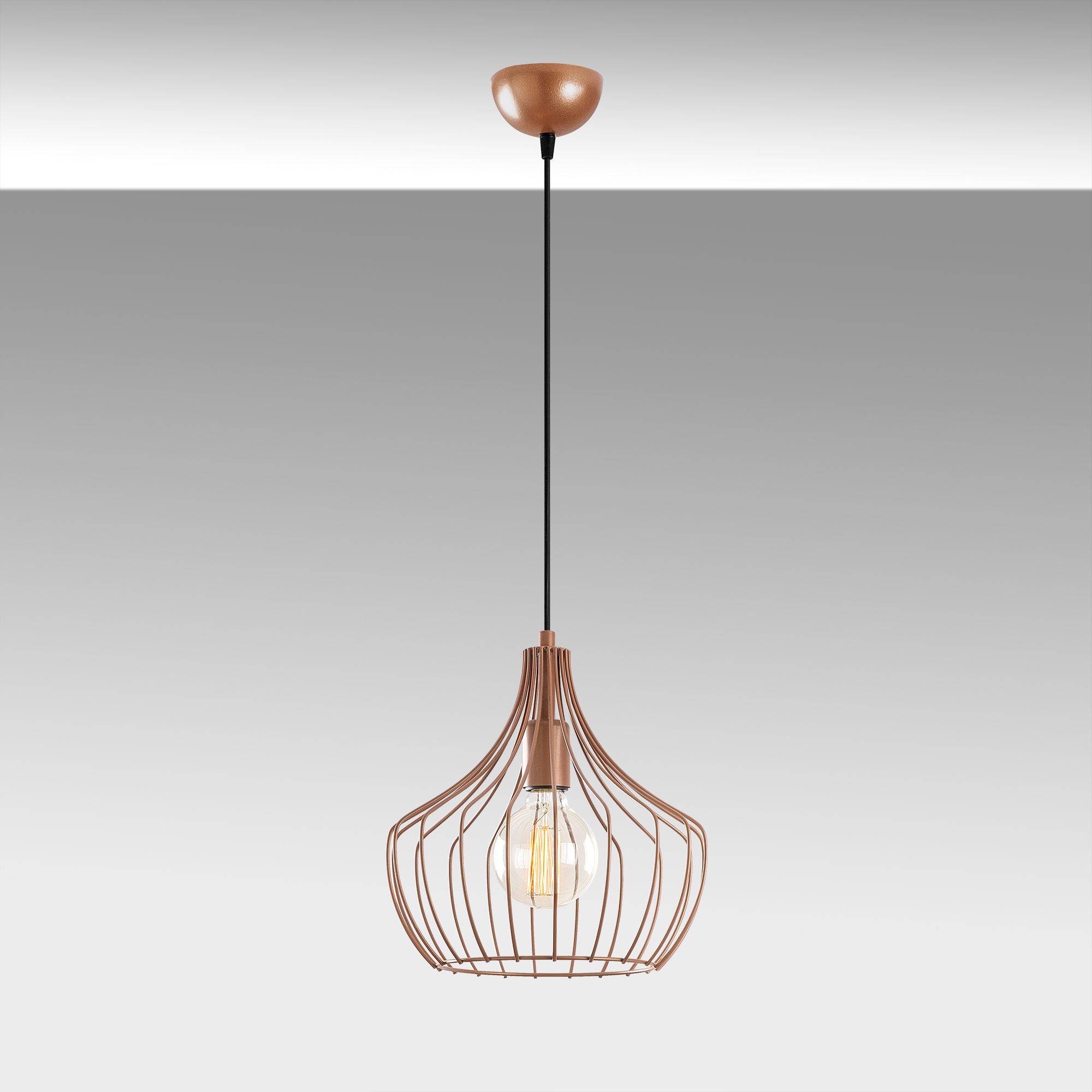 Candeeiro de Teto moderno de cobre, 27 cm de diâmetro, 126 cm de altura | Corpo de metal, soquete E27, cabo de 90 cm | Design industrial e escandinavo elegante para casa