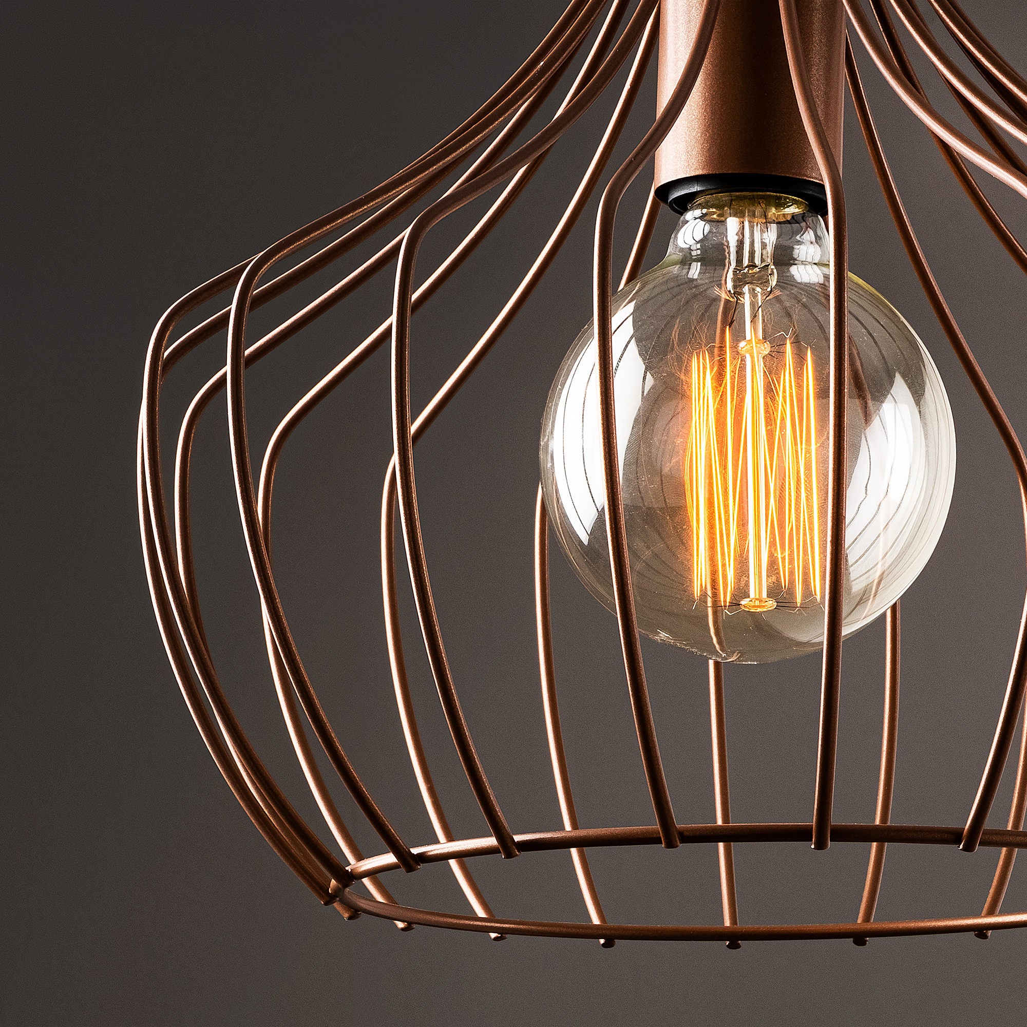 Candeeiro de Teto moderno de cobre, 27 cm de diâmetro, 126 cm de altura | Corpo de metal, soquete E27, cabo de 90 cm | Design industrial e escandinavo elegante para casa