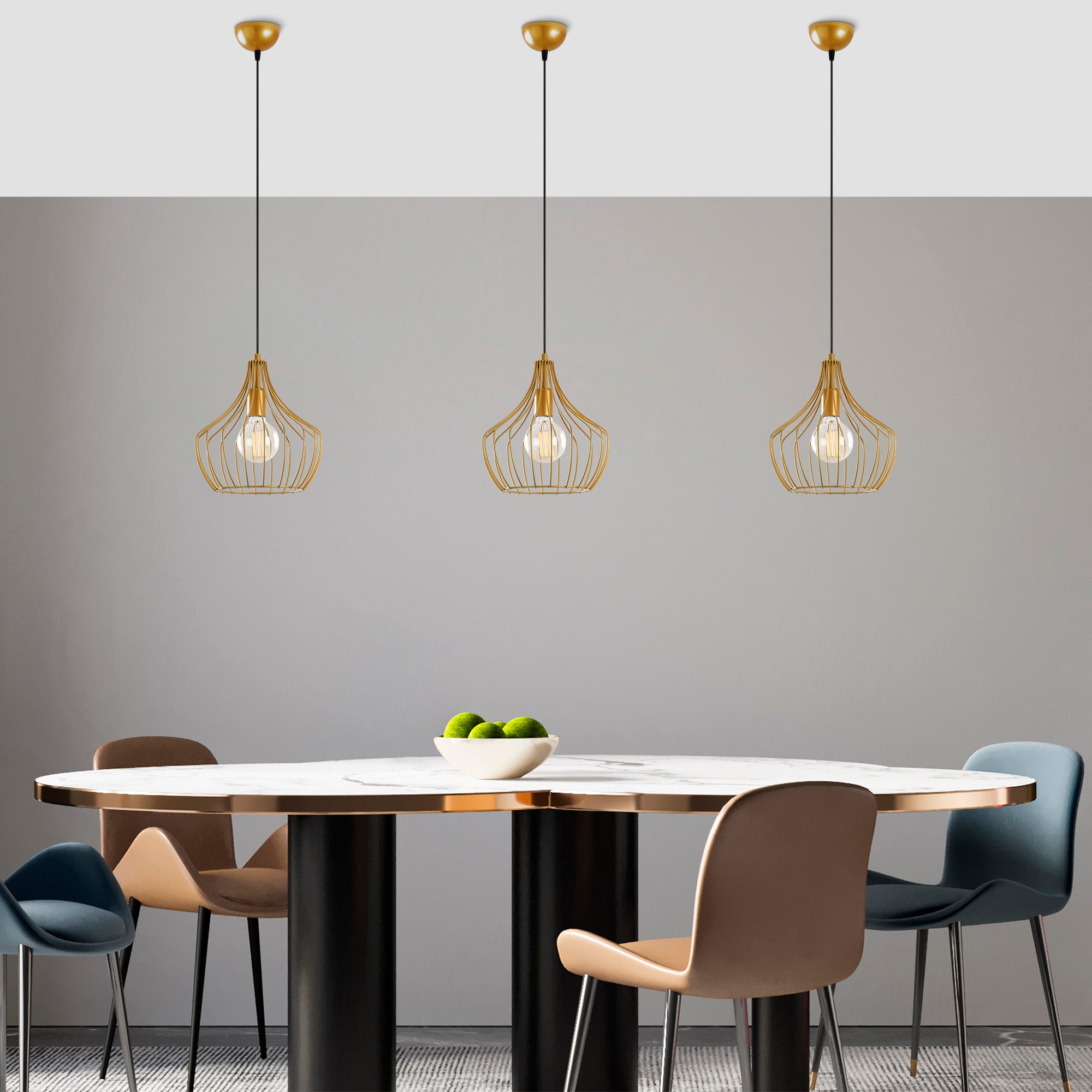 Candeeiro de Teto Dourado Elegante, 27 cm de Diâmetro, 126 cm de Altura | Corpo em Metal, Soquete E27, Design Moderno e Glamouroso | Perfeito para Salas de Estar e Salas de Jantar