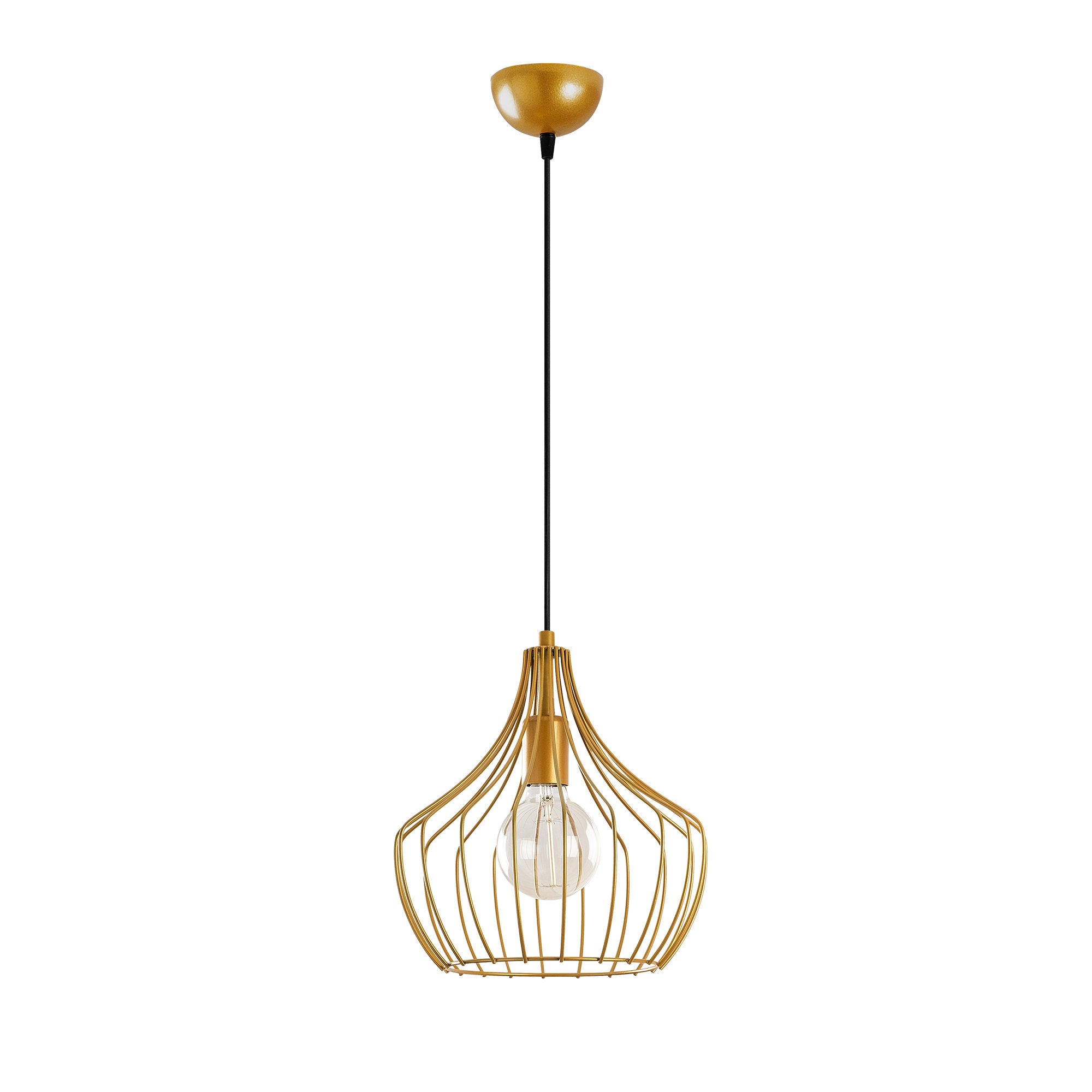 Candeeiro de Teto Dourado Elegante, 27 cm de Diâmetro, 126 cm de Altura | Corpo em Metal, Soquete E27, Design Moderno e Glamouroso | Perfeito para Salas de Estar e Salas de Jantar
