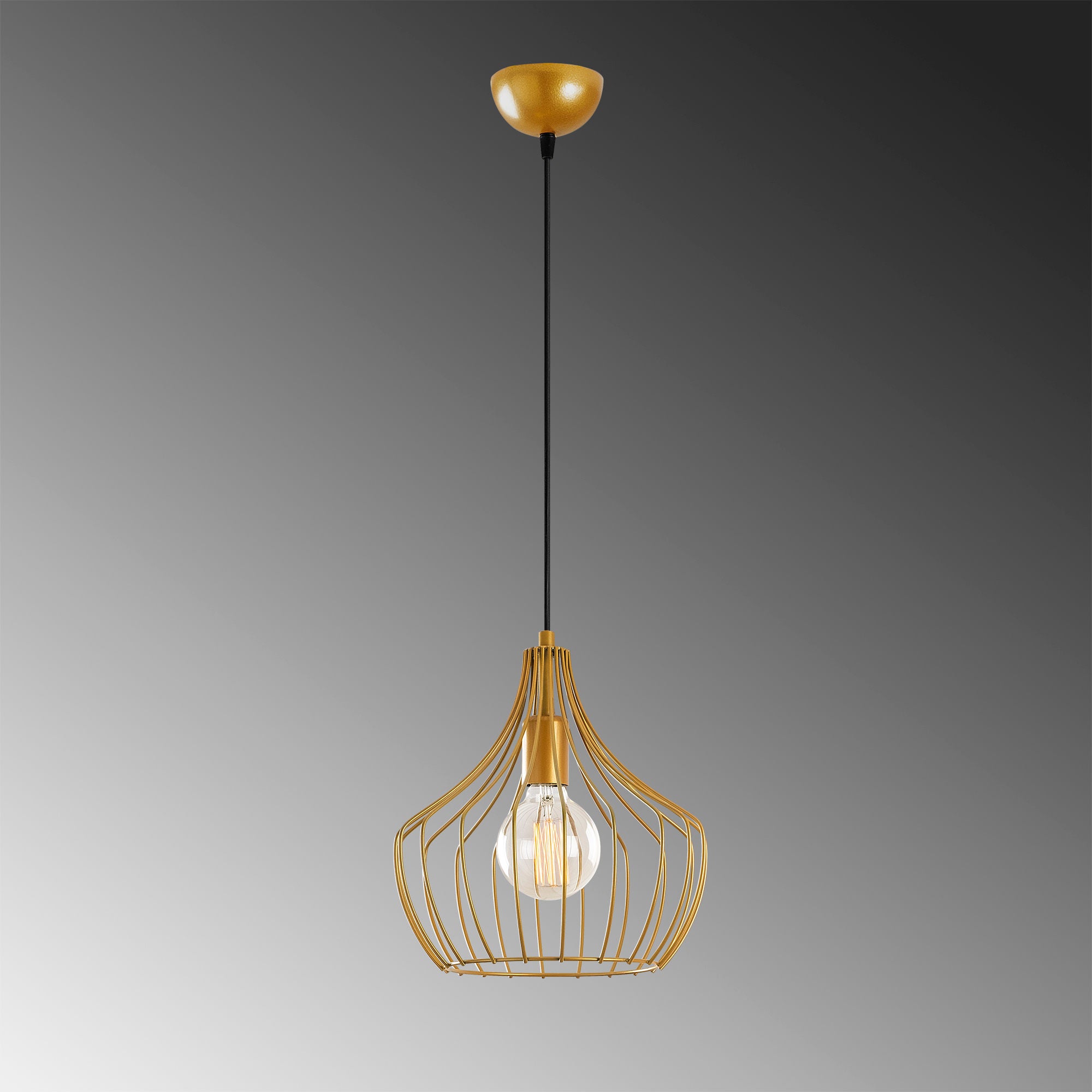 Candeeiro de Teto Dourado Elegante, 27 cm de Diâmetro, 126 cm de Altura | Corpo em Metal, Soquete E27, Design Moderno e Glamouroso | Perfeito para Salas de Estar e Salas de Jantar