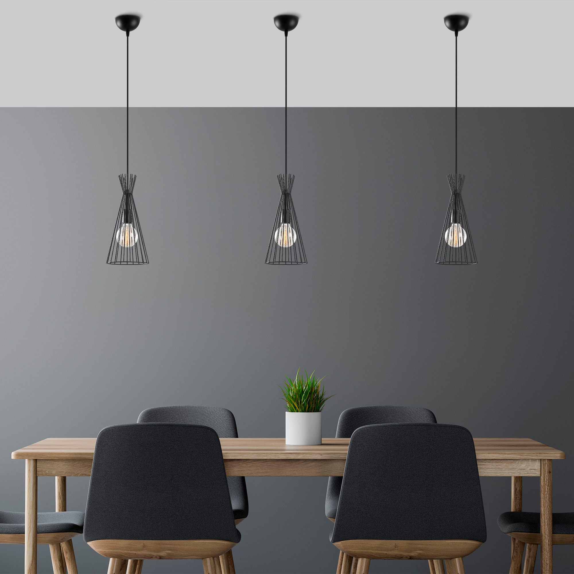 Candeeiro de Teto Preto Moderno, 20 cm de Diâmetro, 136 cm de Altura | Corpo em Metal, Soquete E27, IP20 | Design Industrial e Escandinavo Elegante para Decoração de Casa