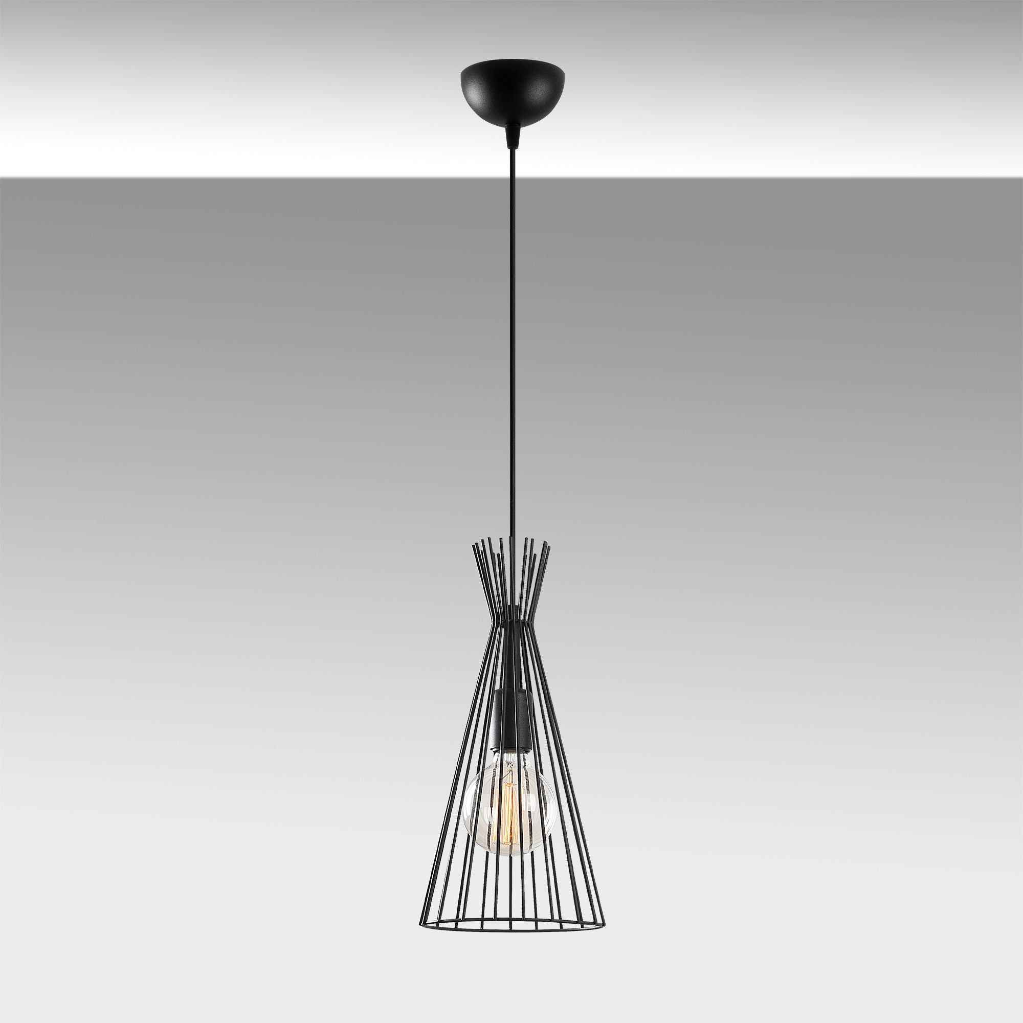 Candeeiro de Teto Preto Moderno, 20 cm de Diâmetro, 136 cm de Altura | Corpo em Metal, Soquete E27, IP20 | Design Industrial e Escandinavo Elegante para Decoração de Casa
